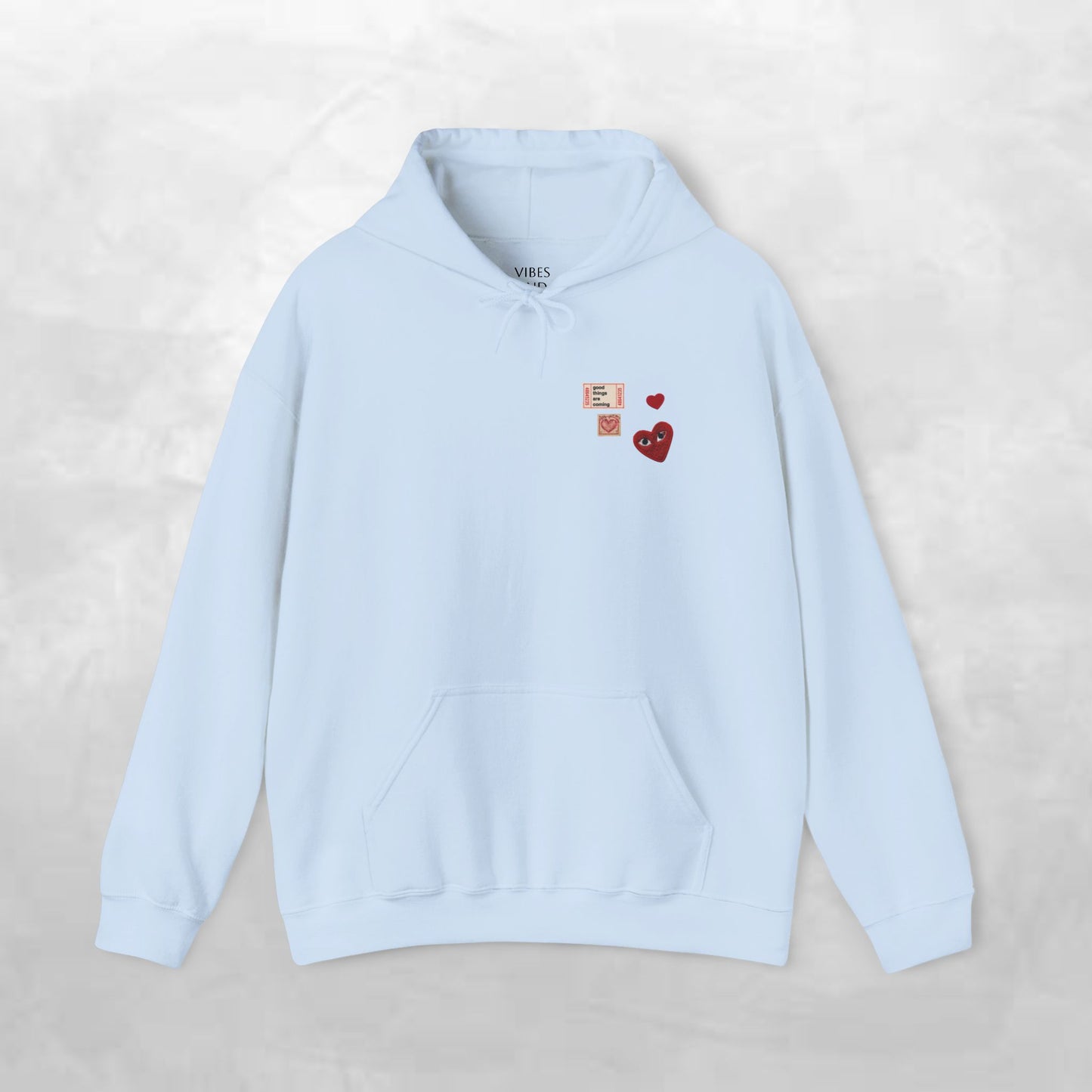 Hoodie — Tiny Vintage Valentine Hearts Chest Print