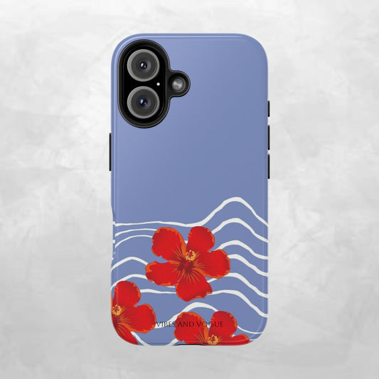 Tough Phone Case — Red Hibiscus Waves (Durable Protective Phone Cover)