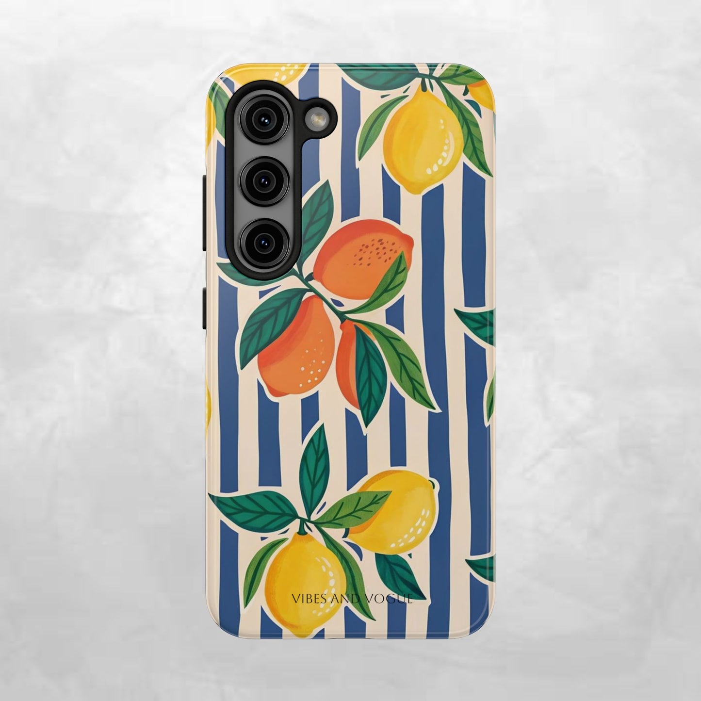 Lemon & Orange Stripe Tough Phone Case — Vibrant Citrus Pattern Protective Cover