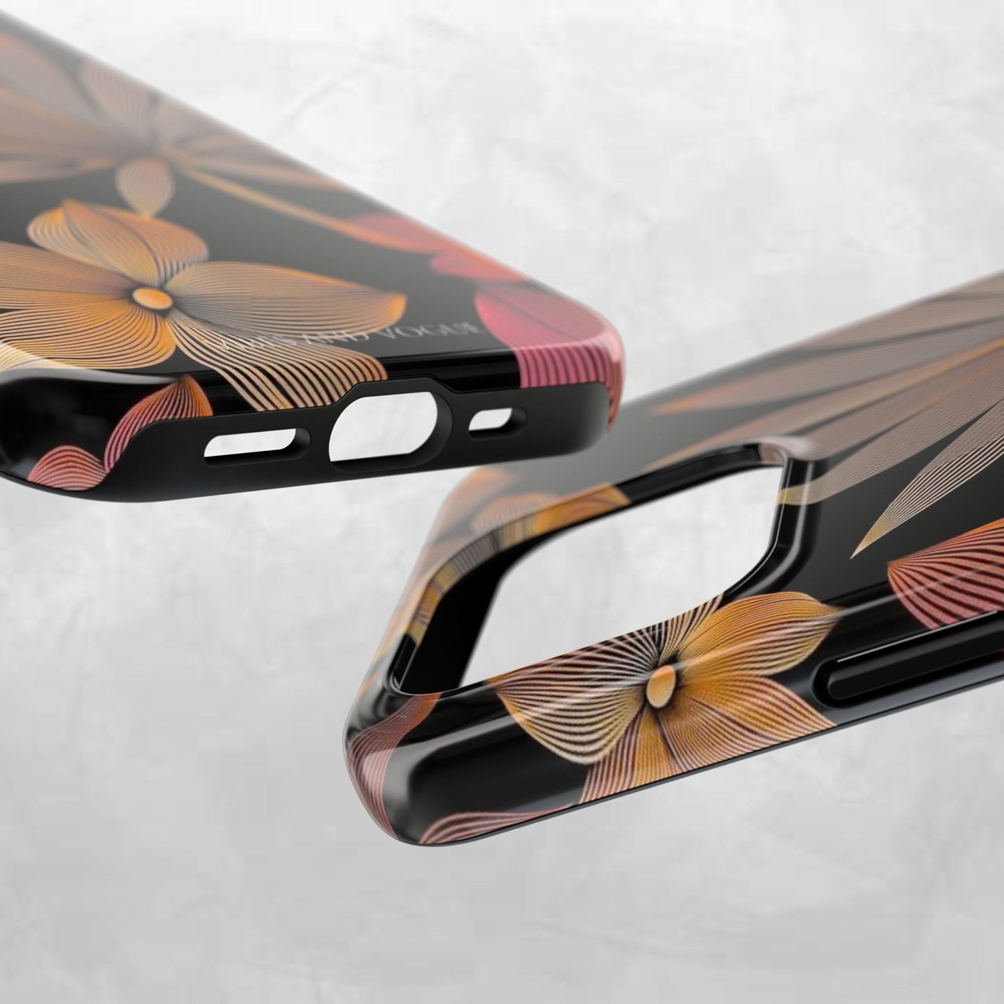 Tough Phone Case — Botanical Line Art Floral Design (Black & Copper)