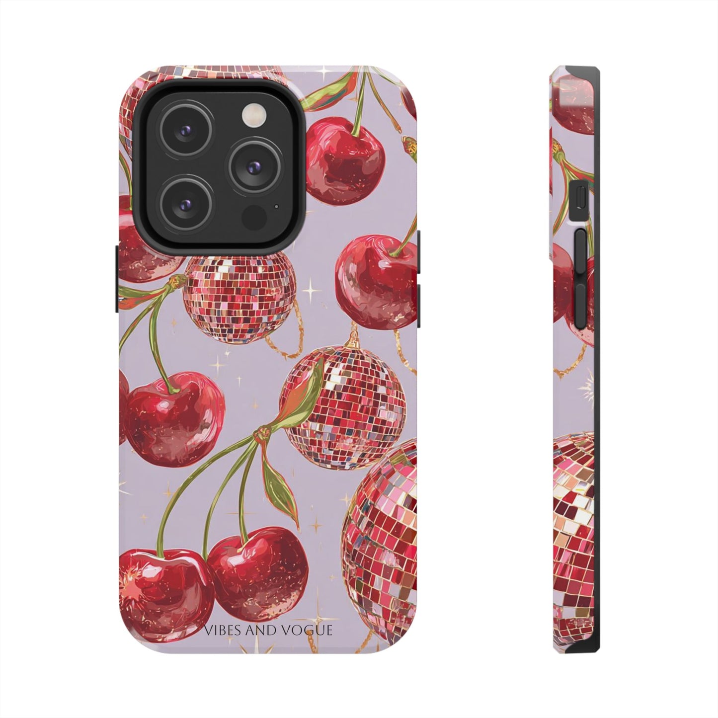 Disco Cherry Tough Phone Case — Retro Sparkle iPhone Protection