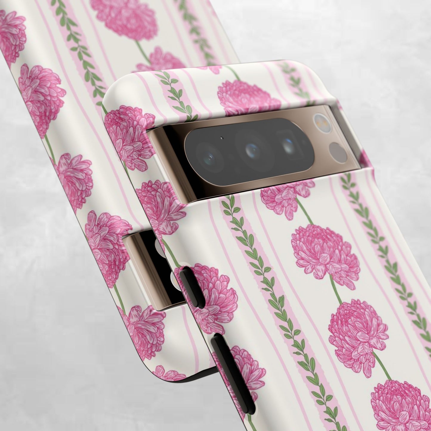 Floral Carnation Phone Case — Pink Vintage Stripe Tough Case