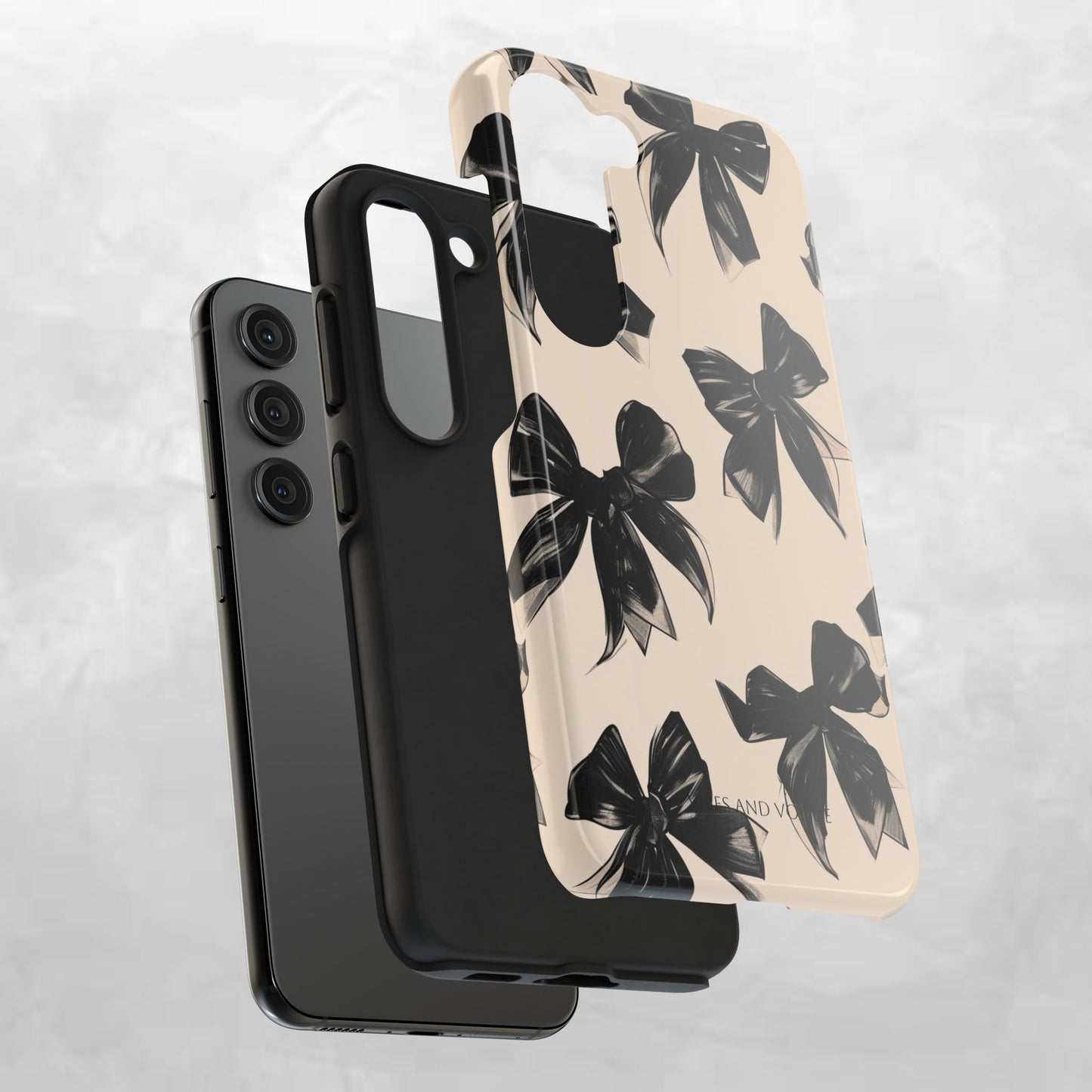 Tough Phone Case — Black Bow Pattern on Nude Background