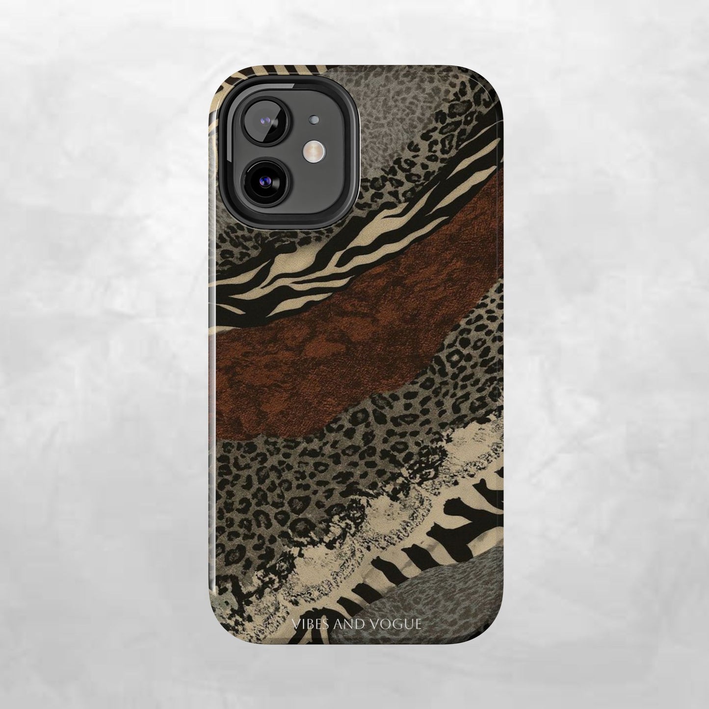 Safari Patchwork Tough Phone Case — Brown Leopard & Zebra Animal Print