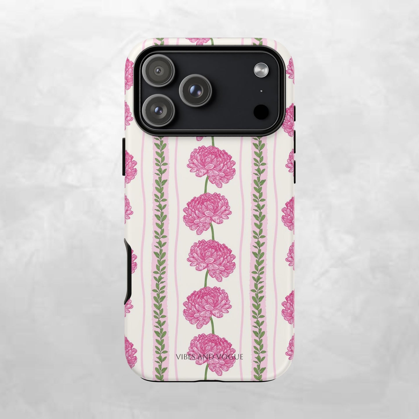 Floral Carnation Phone Case — Pink Vintage Stripe Tough Case