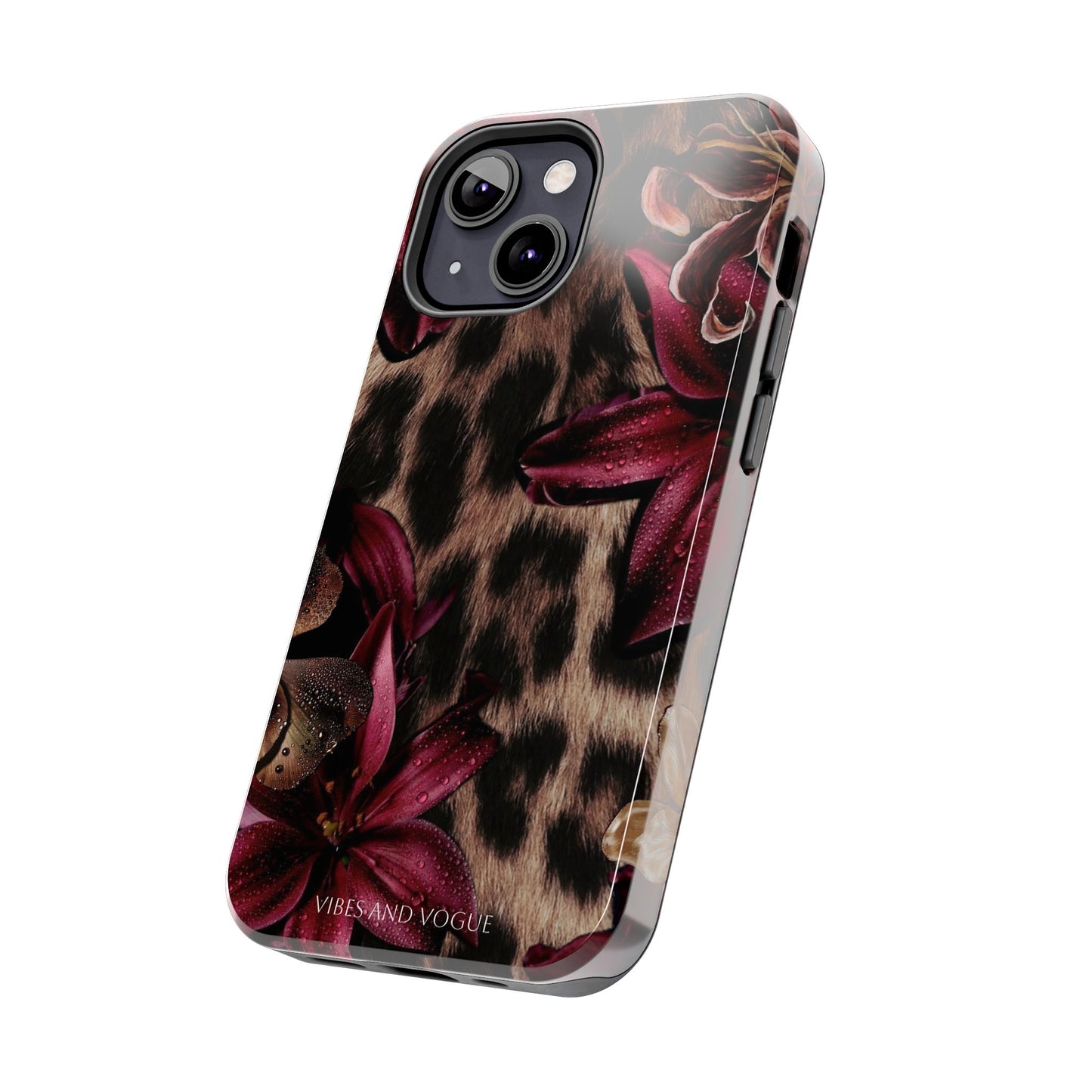 Leopard Bloom Tough Phone Case — Burgundy Floral Protective Cover