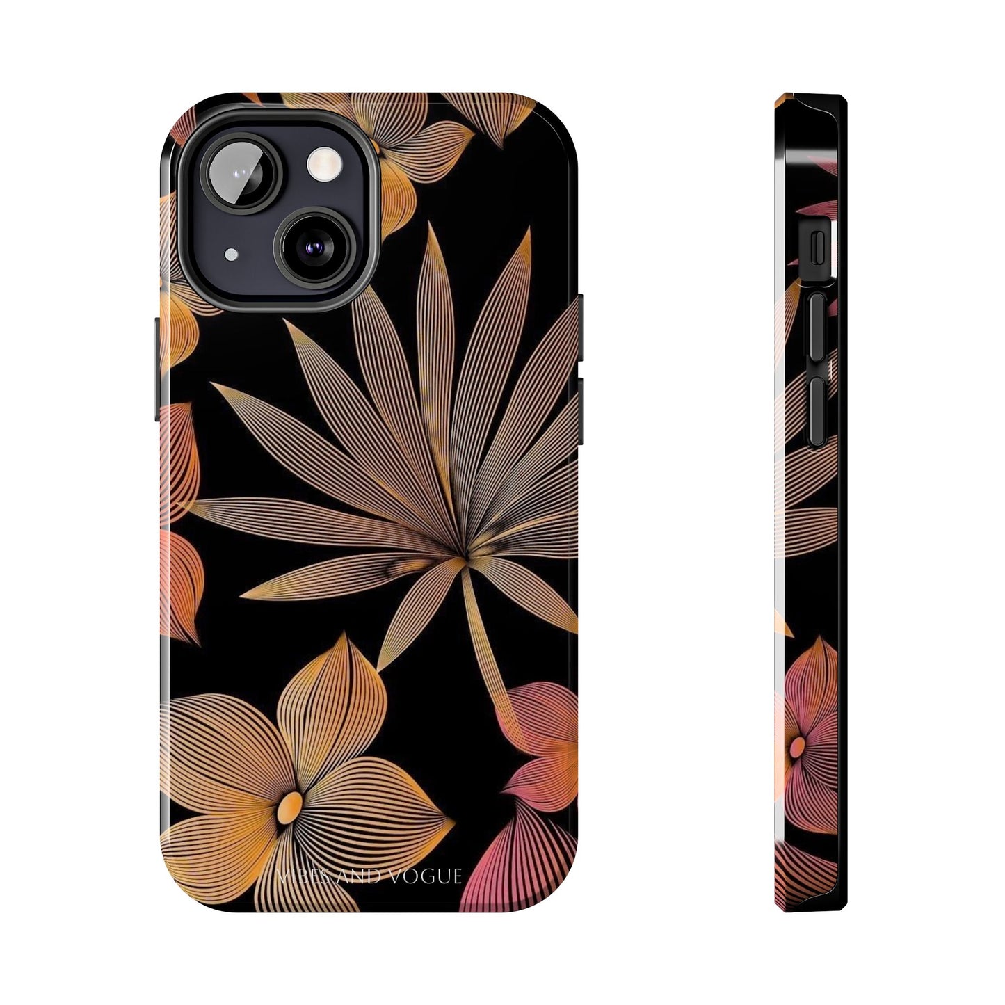 Tough Phone Case — Botanical Line Art Floral Design (Black & Copper)