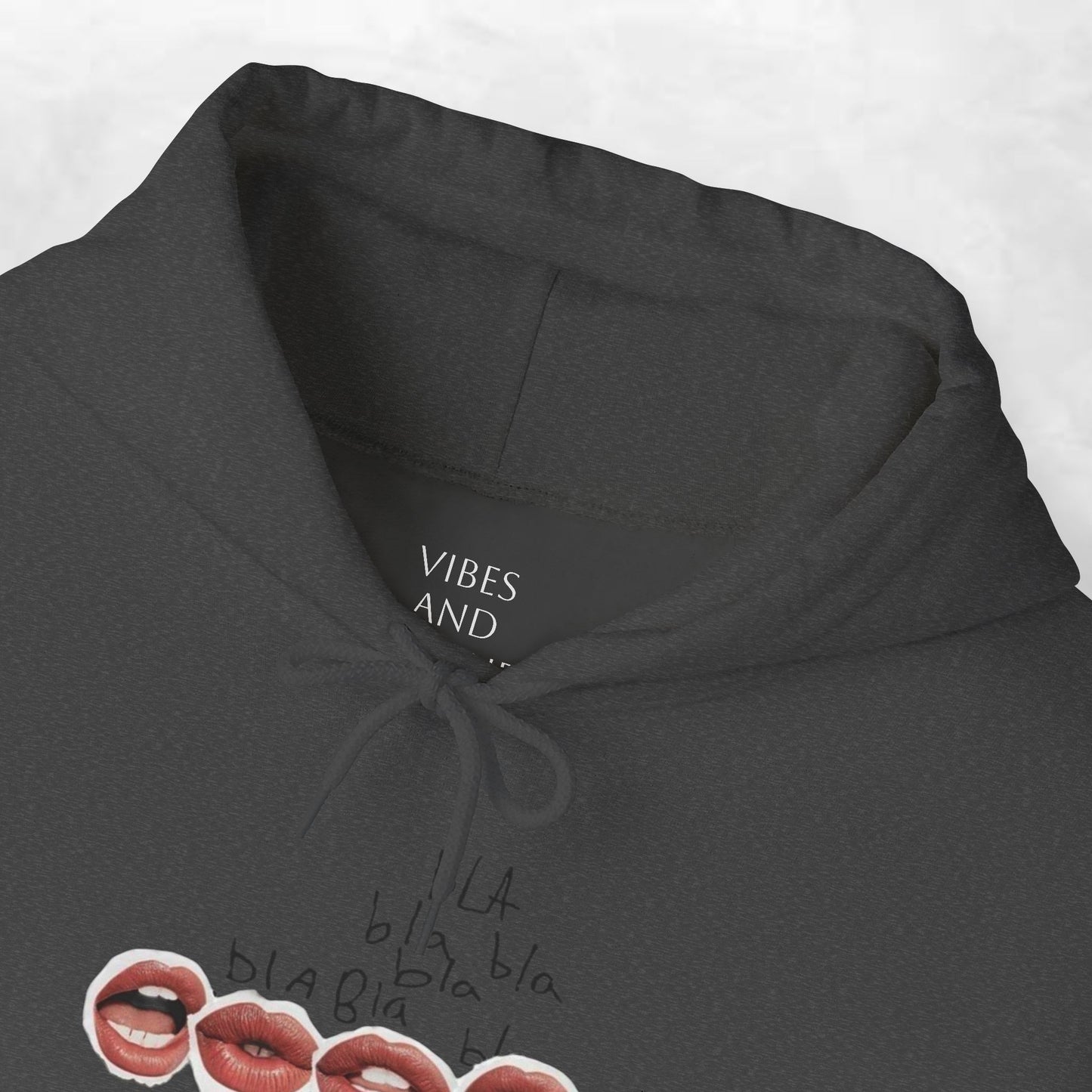 Graphic Hoodie — 'BLA BLA' Lip Print Pullover