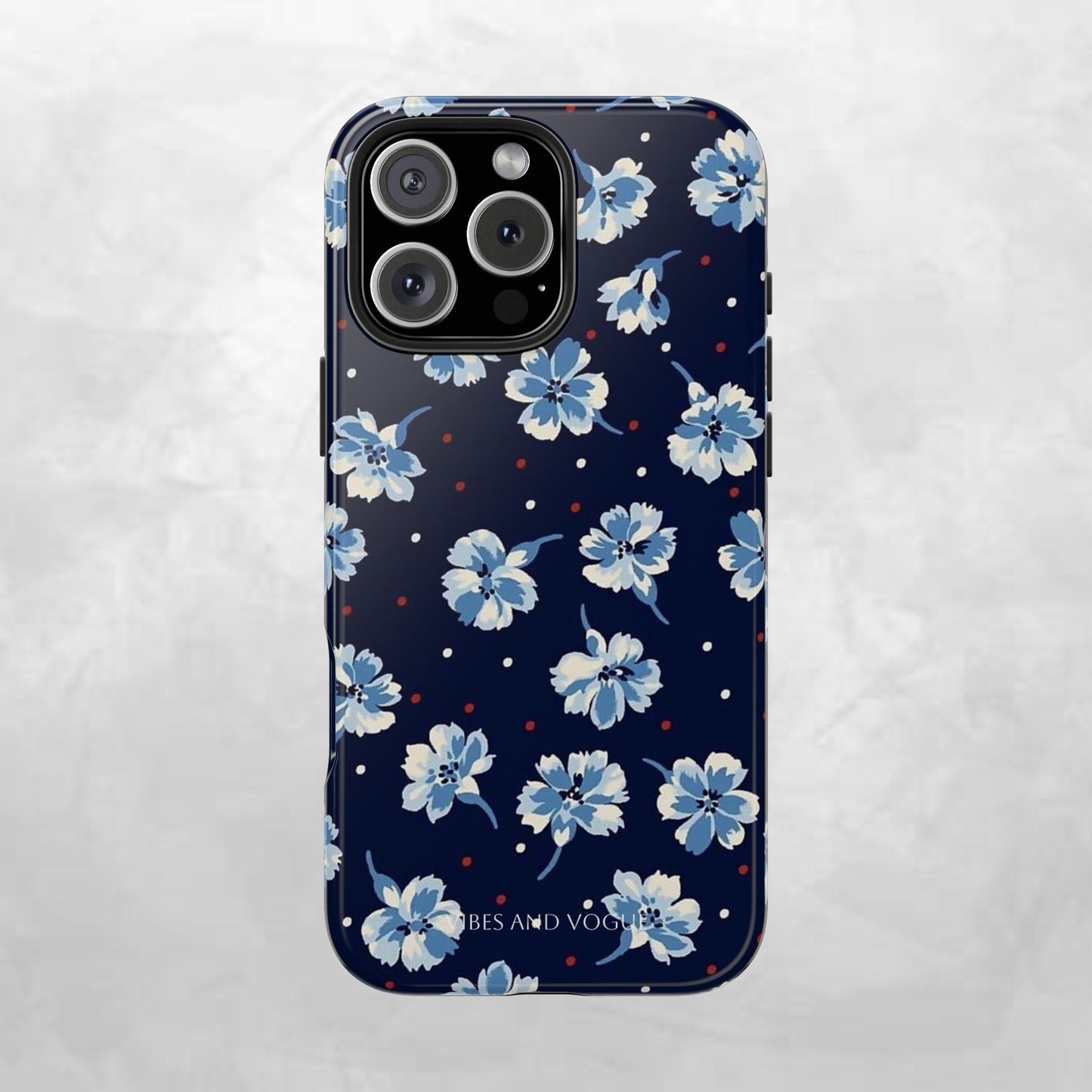 Floral Navy Tough Phone Case — Blue Blossom Protective Phone Cover