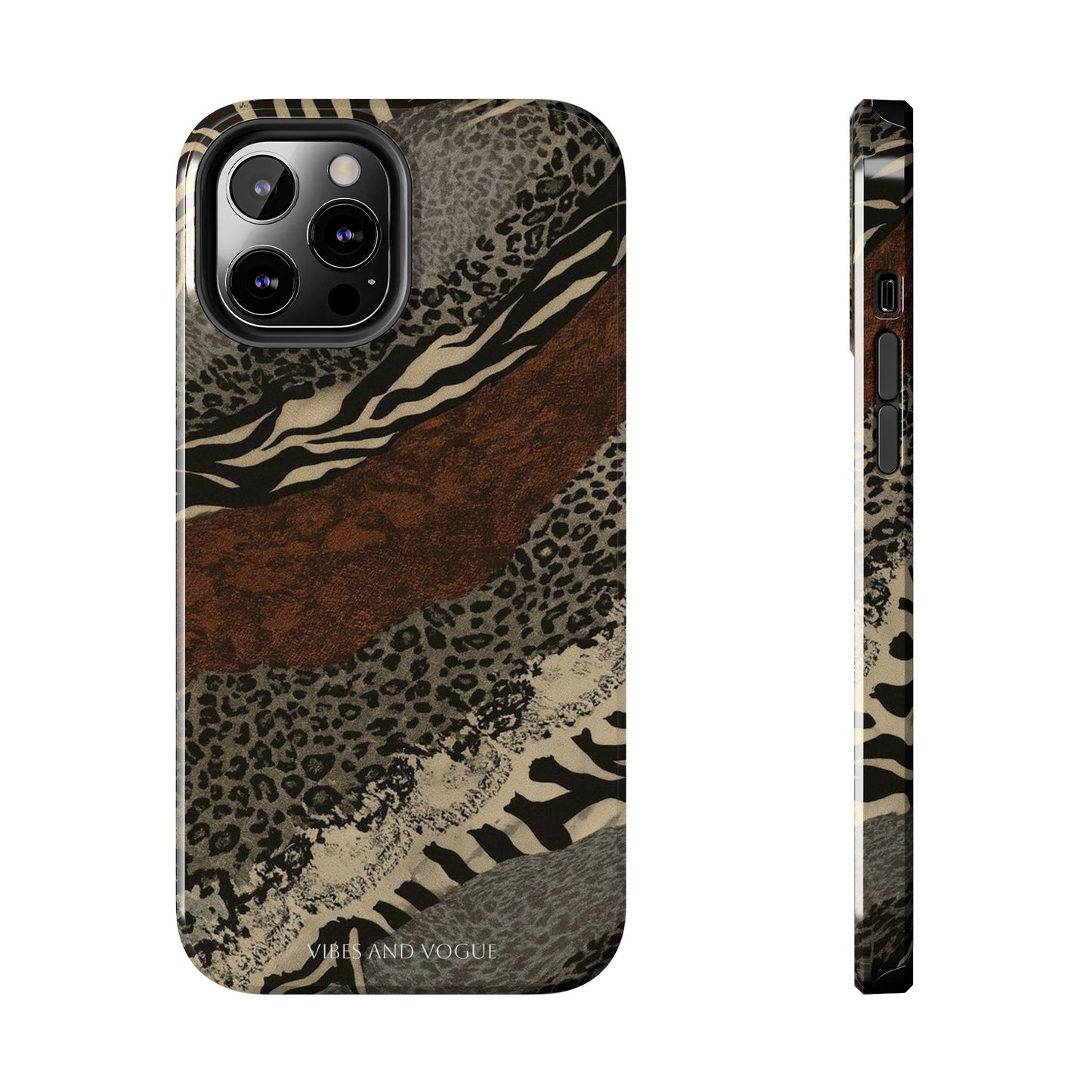 Safari Patchwork Tough Phone Case — Brown Leopard & Zebra Animal Print