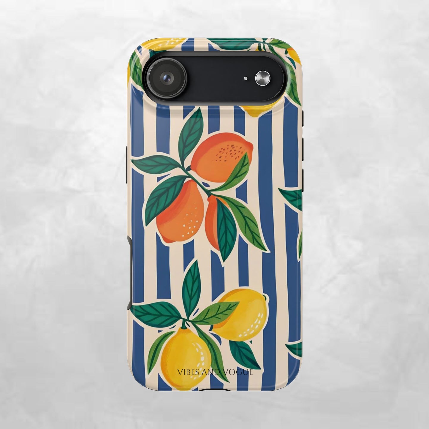 Lemon & Orange Stripe Tough Phone Case — Vibrant Citrus Pattern Protective Cover
