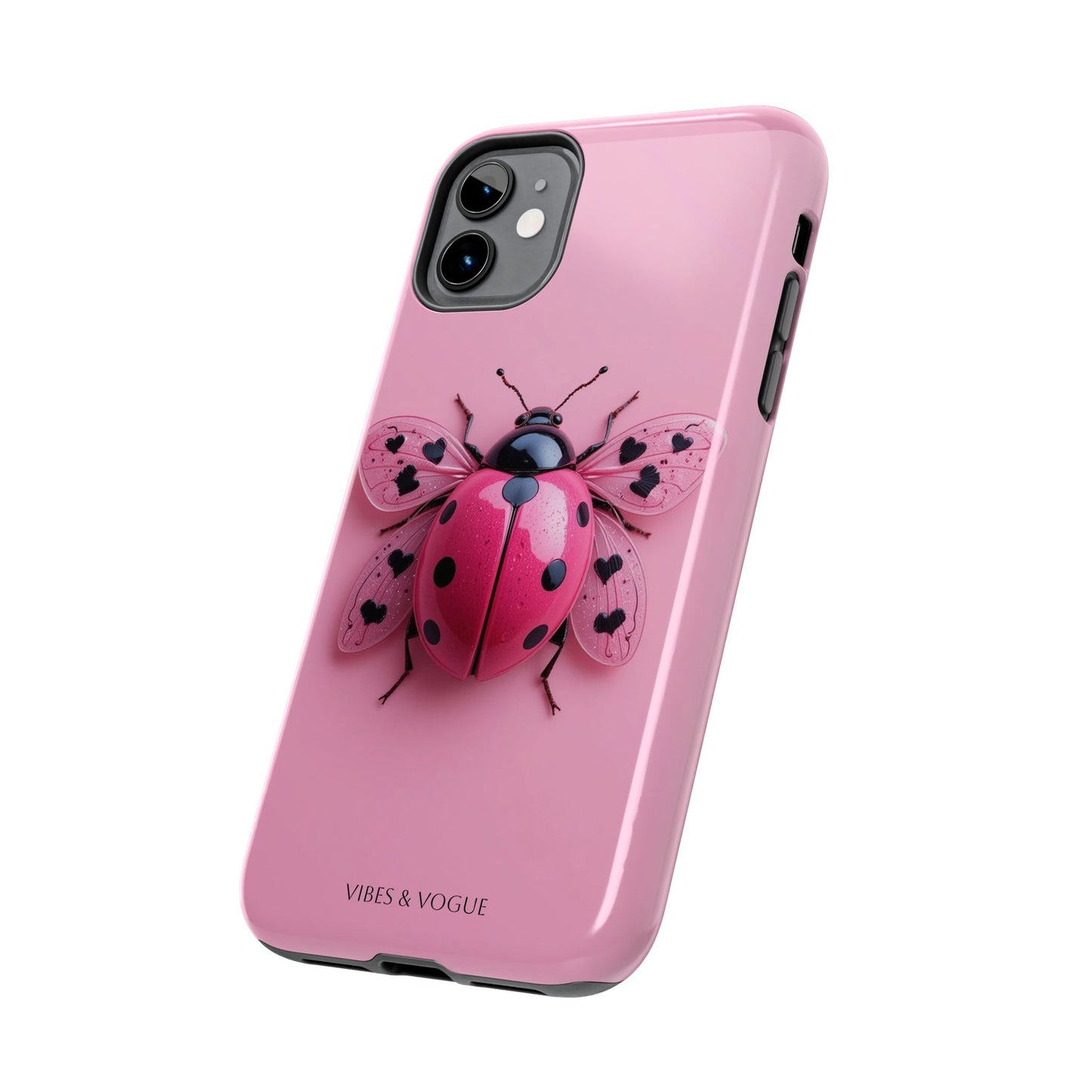 Pink Ladybug Tough Phone Case, Cute Phone Cover, Bug Lover Gift, Durable Smartphone Shell, Protective Tech Accessory