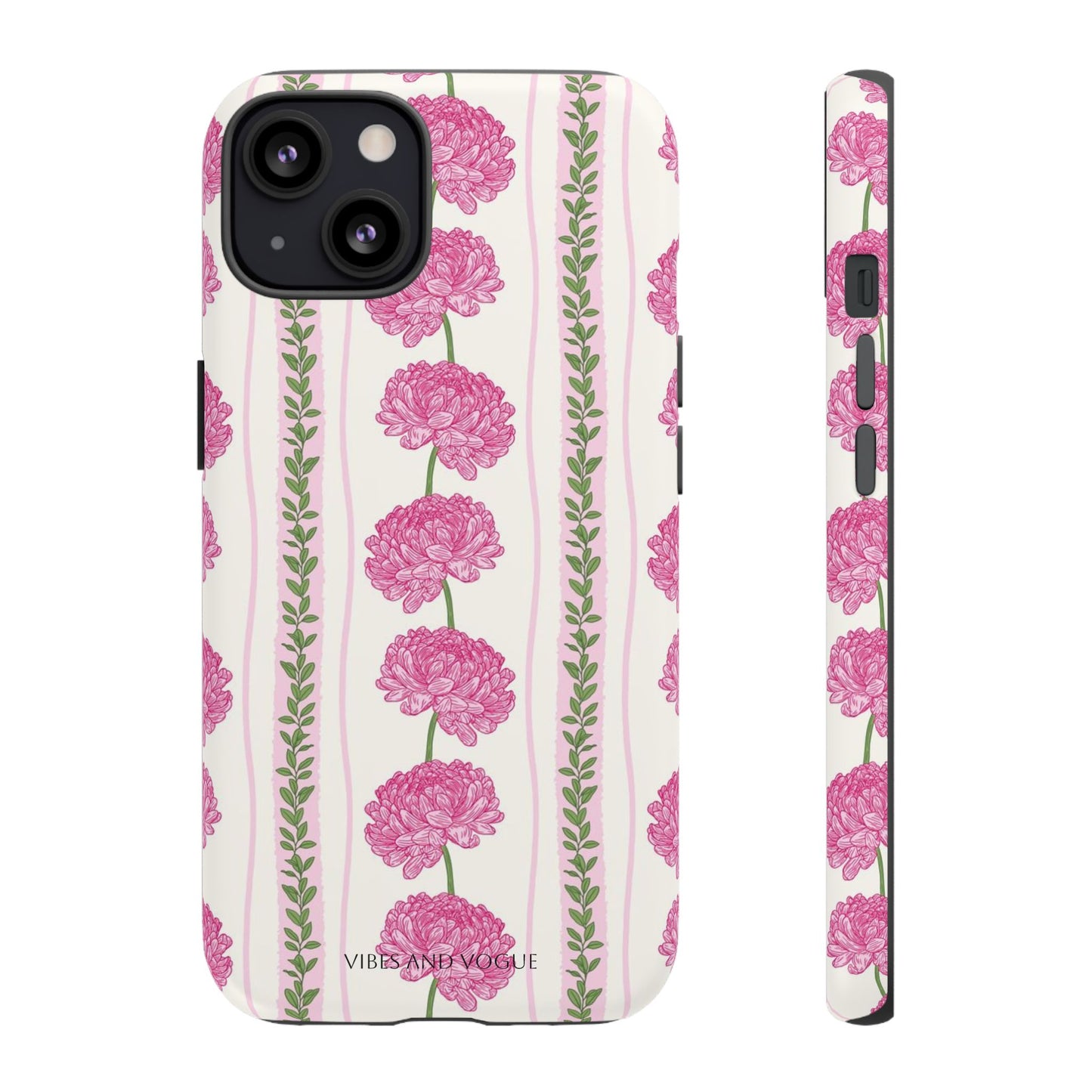 Floral Carnation Phone Case — Pink Vintage Stripe Tough Case