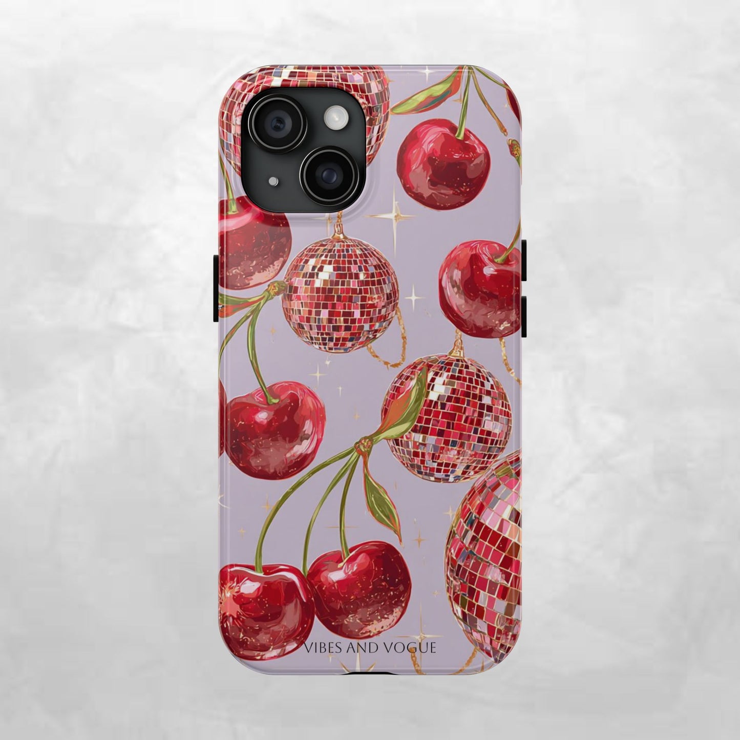 Disco Cherry Tough Phone Case — Retro Sparkle iPhone Protection