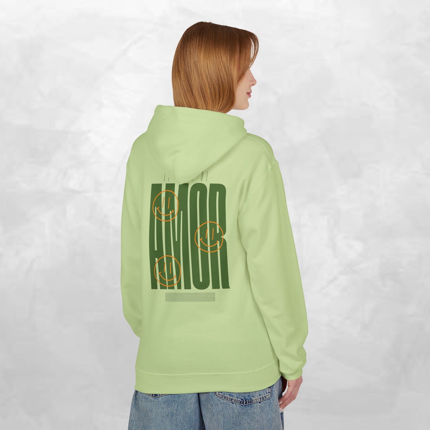 Amor Graphic Hoodie — Green Vintage Script Love Design