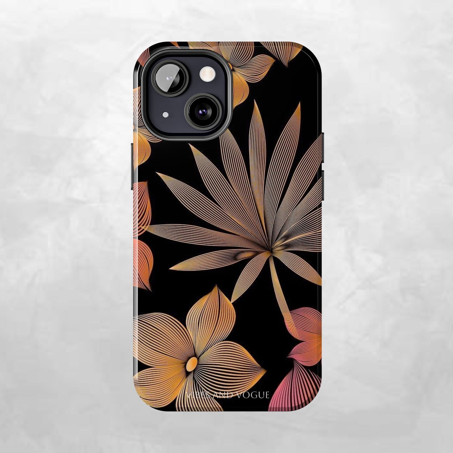 Tough Phone Case — Botanical Line Art Floral Design (Black & Copper)