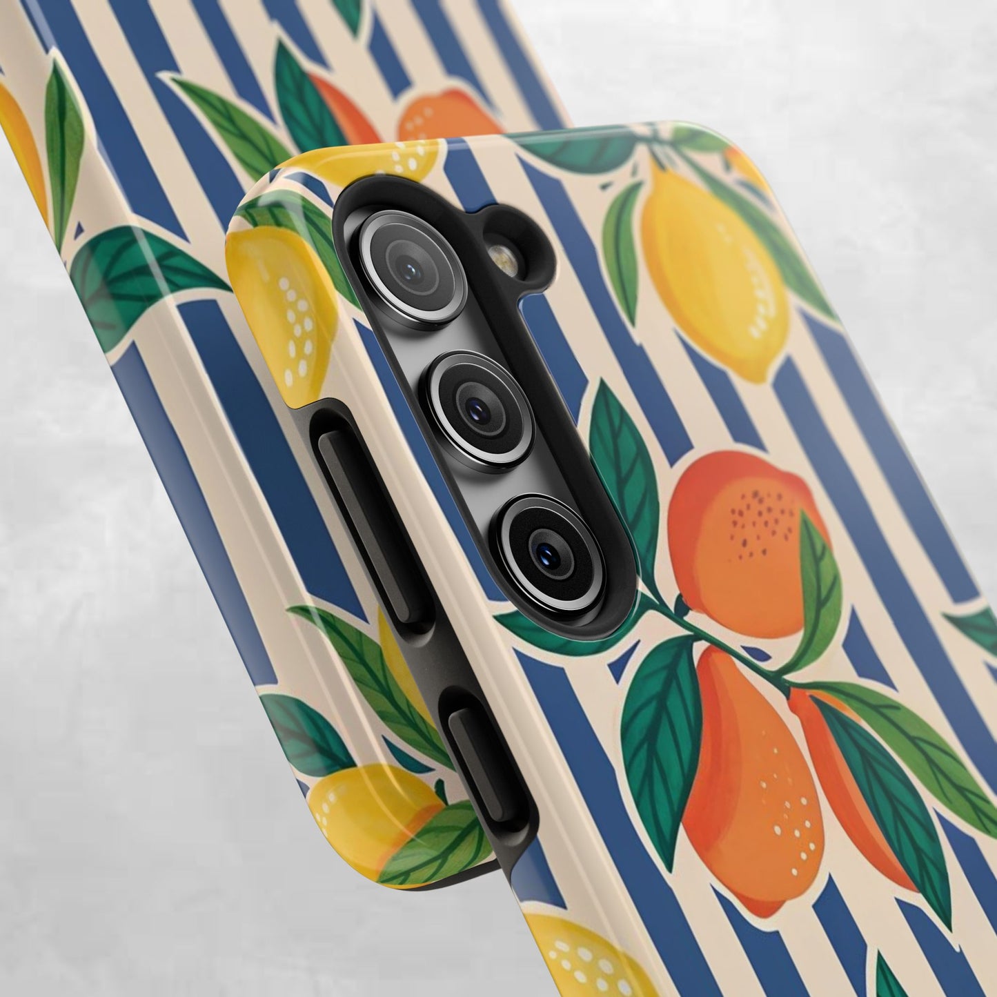 Lemon & Orange Stripe Tough Phone Case — Vibrant Citrus Pattern Protective Cover