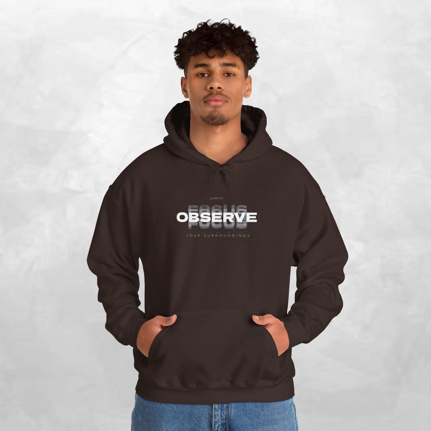 Observe Hoodie — Minimalist Glitch Text Black Pullover