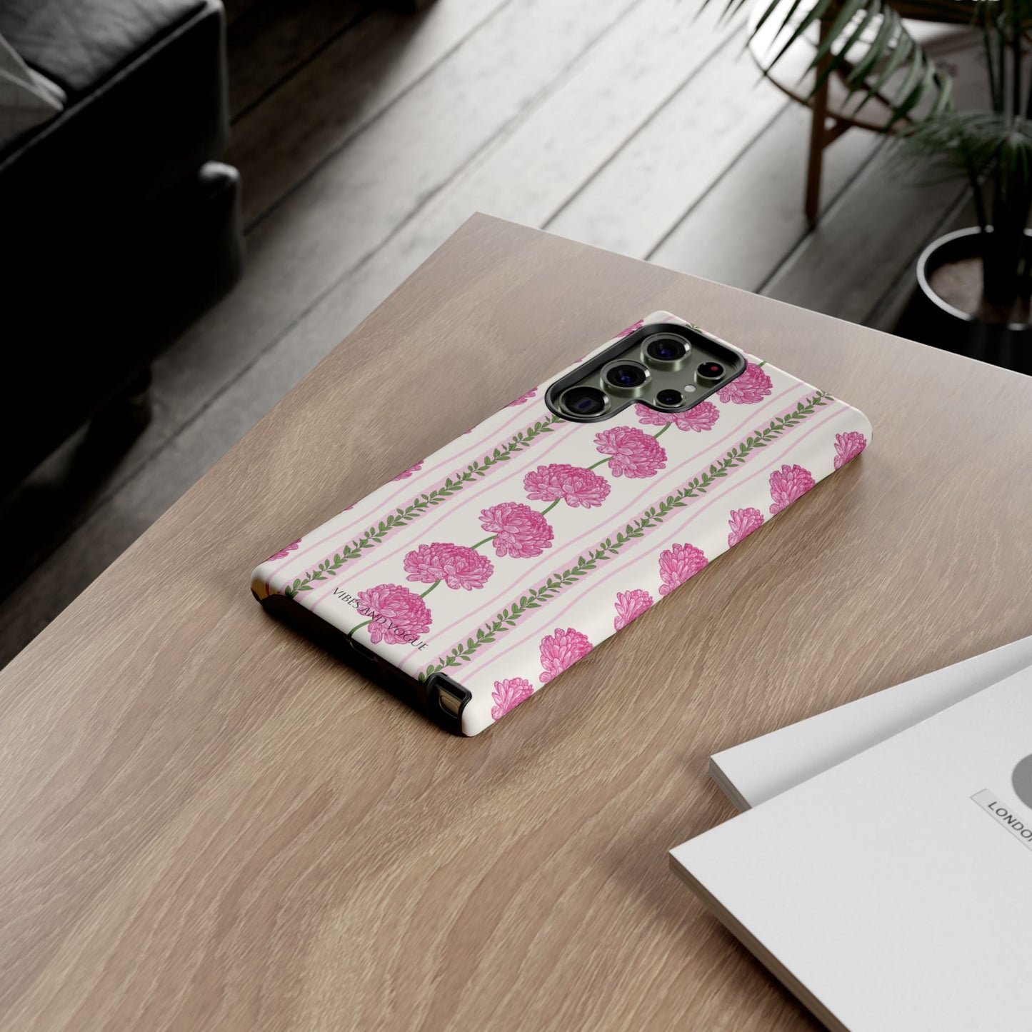Floral Carnation Phone Case — Pink Vintage Stripe Tough Case