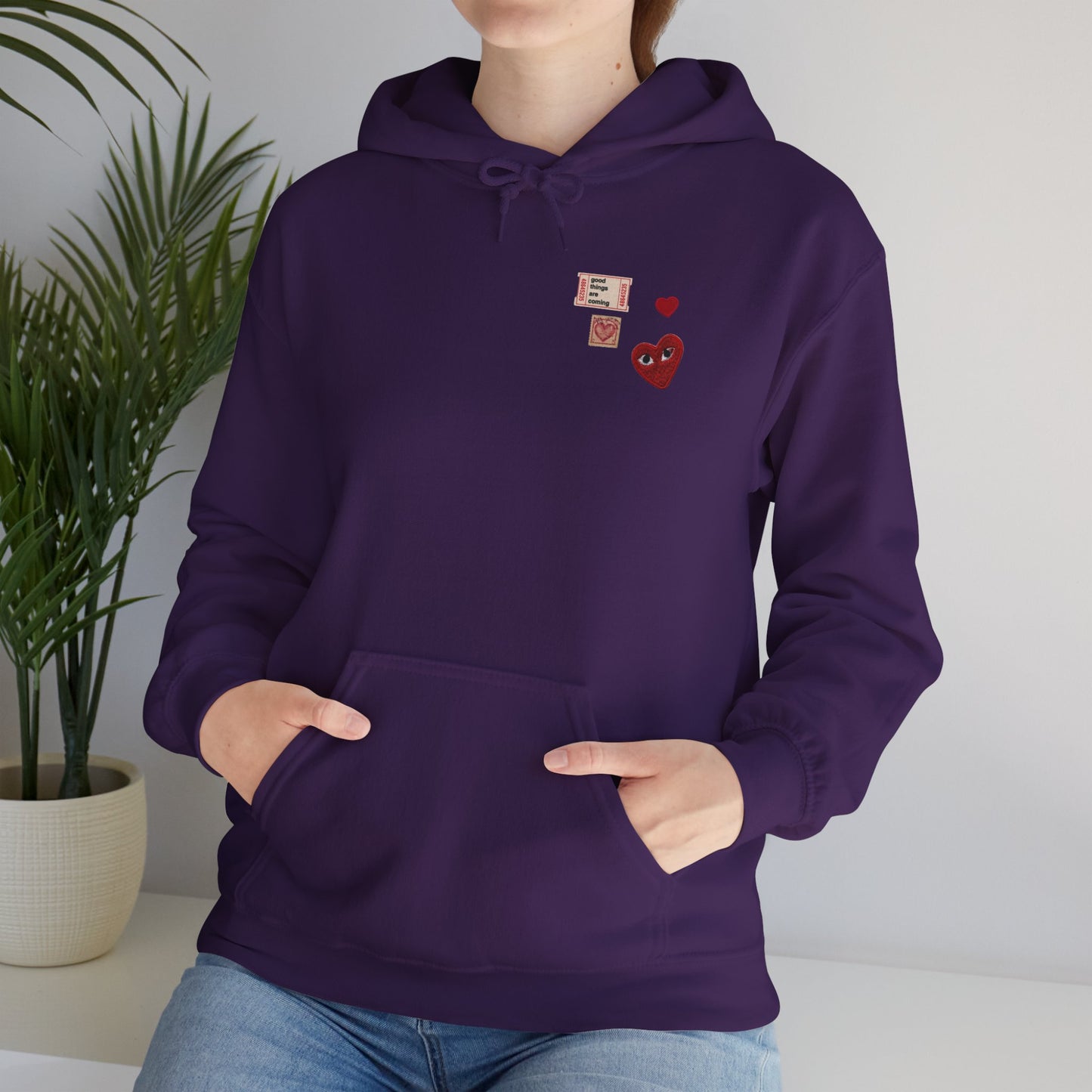 Hoodie — Tiny Vintage Valentine Hearts Chest Print