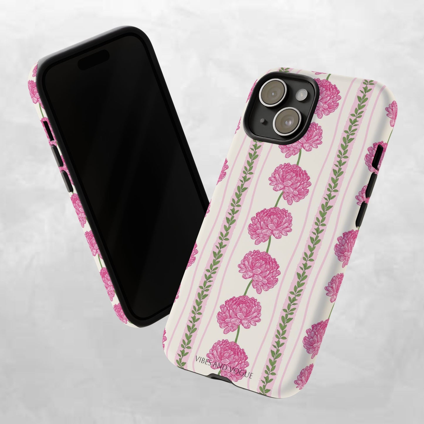Floral Carnation Phone Case — Pink Vintage Stripe Tough Case