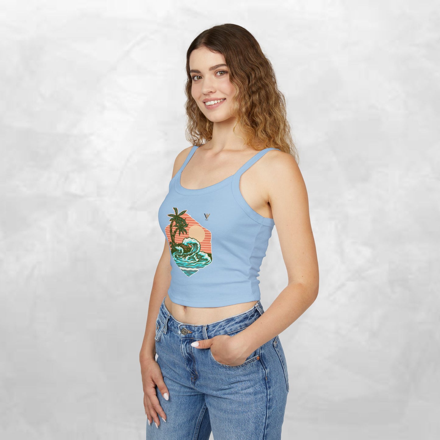 Tropical Waves Spaghetti Strap Tank Top - Beach Vibes Summer Apparel