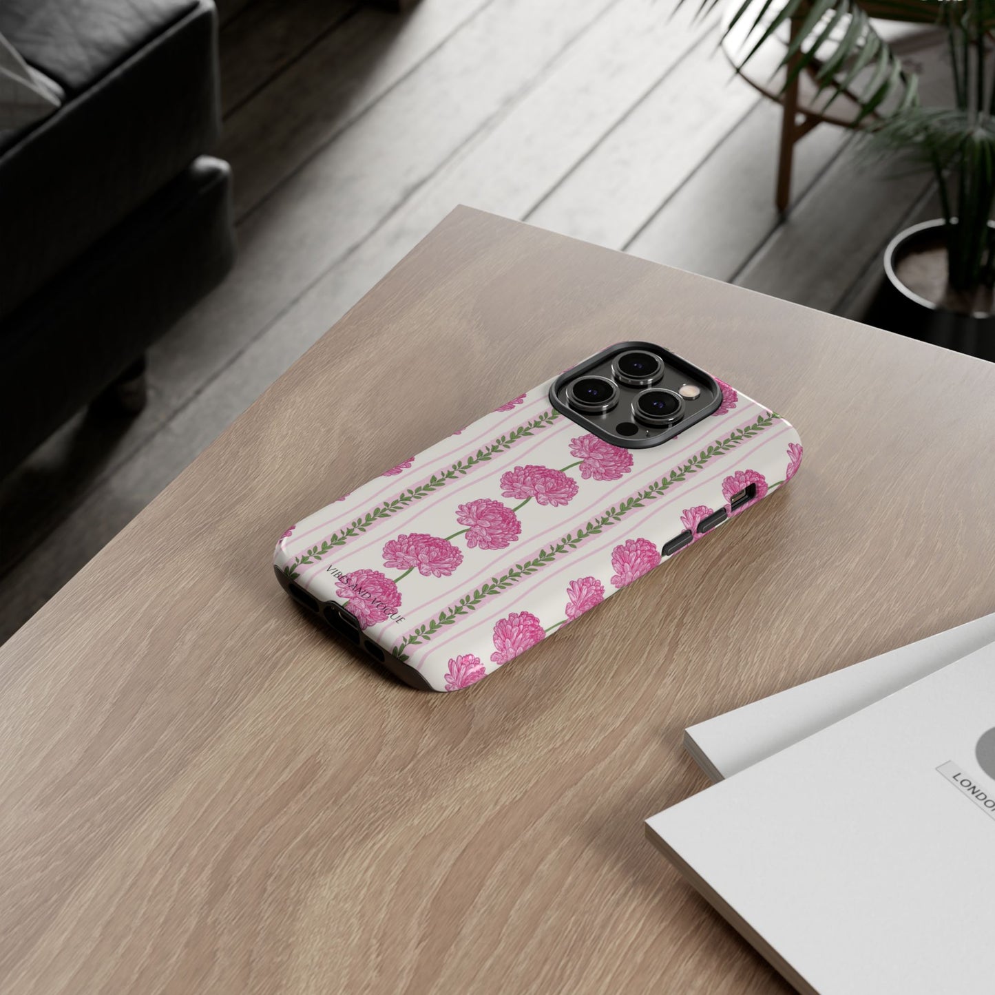 Floral Carnation Phone Case — Pink Vintage Stripe Tough Case