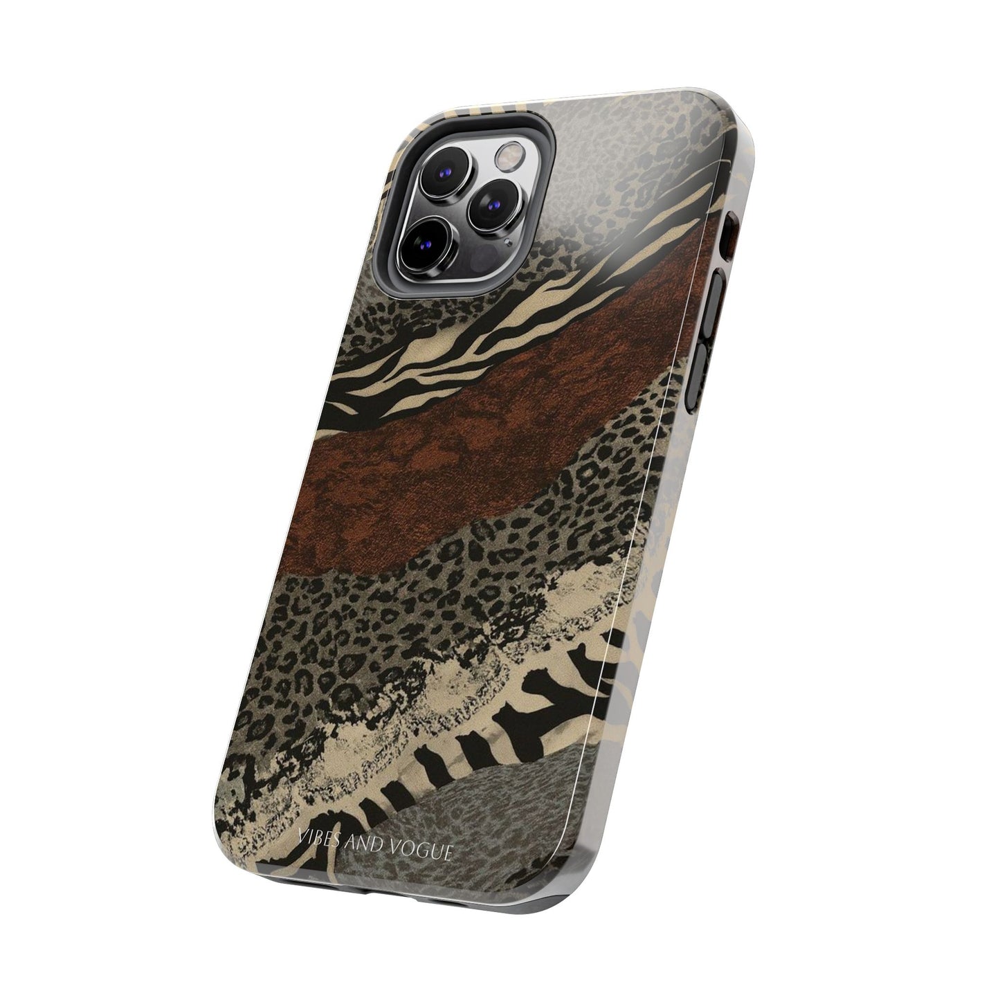 Safari Patchwork Tough Phone Case — Brown Leopard & Zebra Animal Print