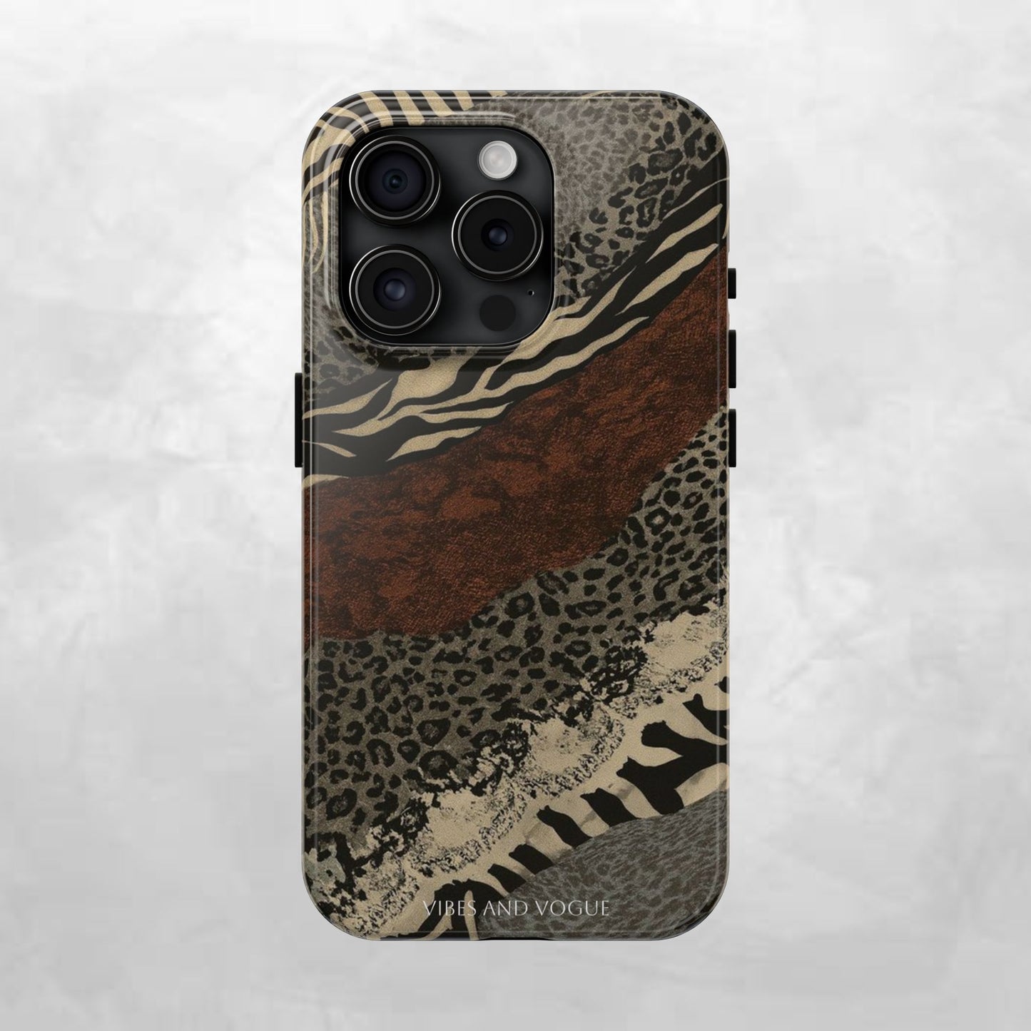 Safari Patchwork Tough Phone Case — Brown Leopard & Zebra Animal Print
