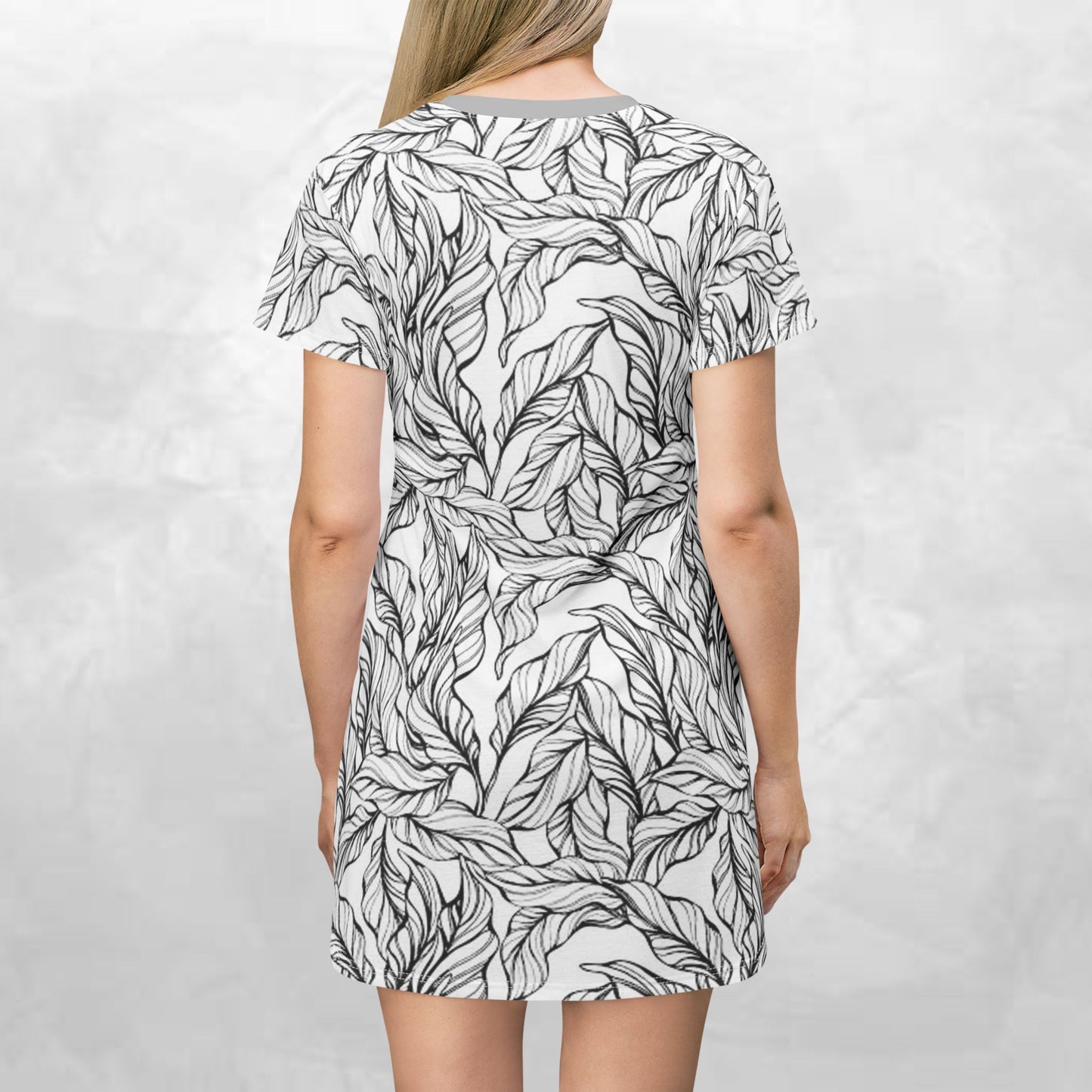 Botanical Leaf Print T-Shirt Dress - Casual Summer Dress for Nature Lovers