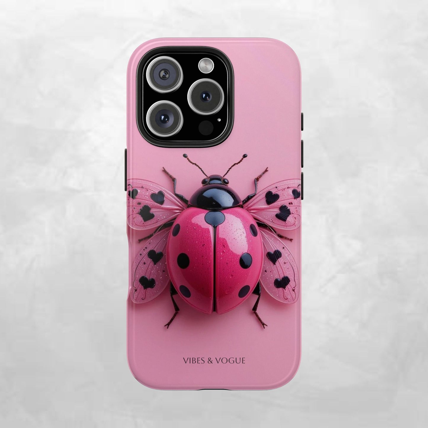 Pink Ladybug Tough Phone Case, Cute Phone Cover, Bug Lover Gift, Durable Smartphone Shell, Protective Tech Accessory