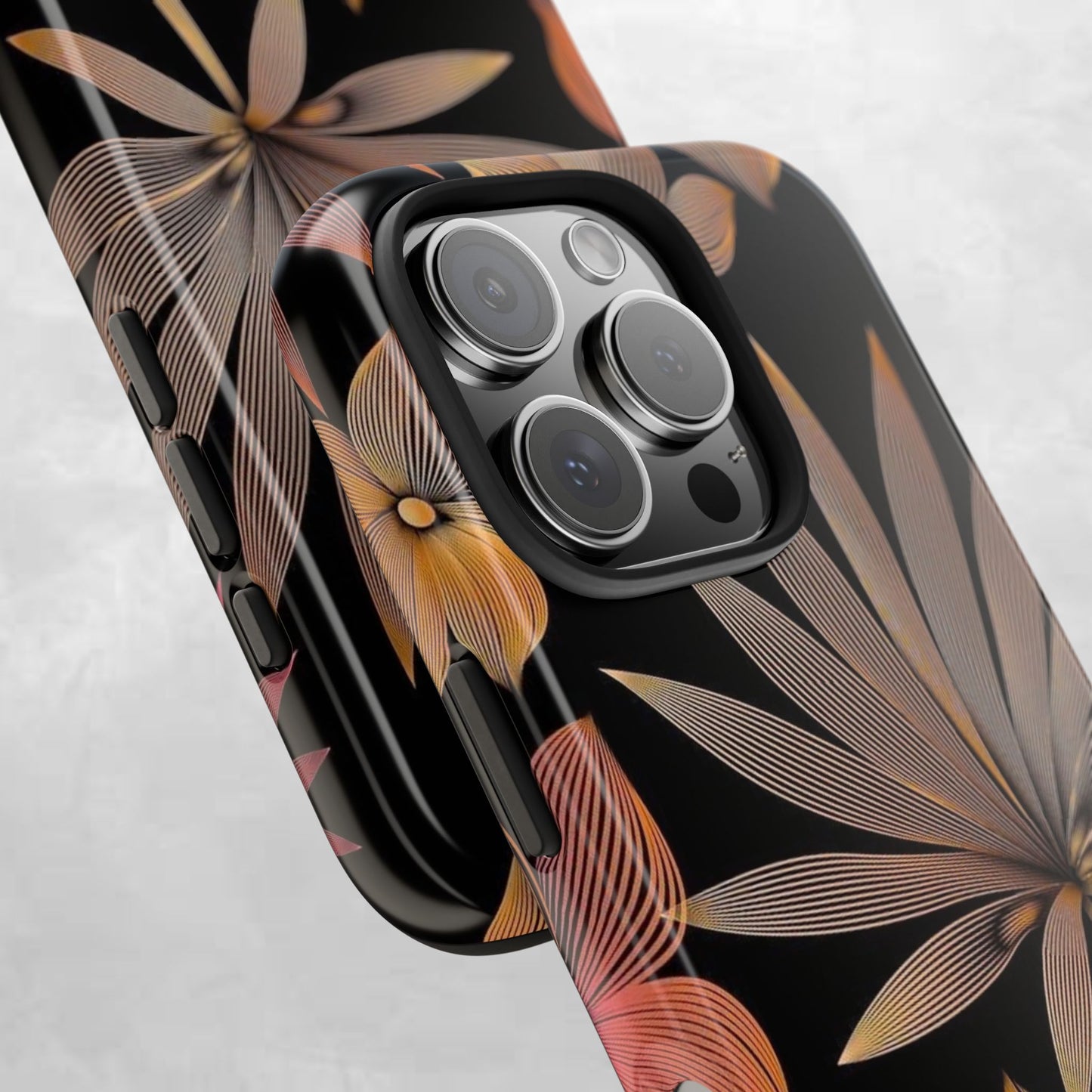 Tough Phone Case — Botanical Line Art Floral Design (Black & Copper)