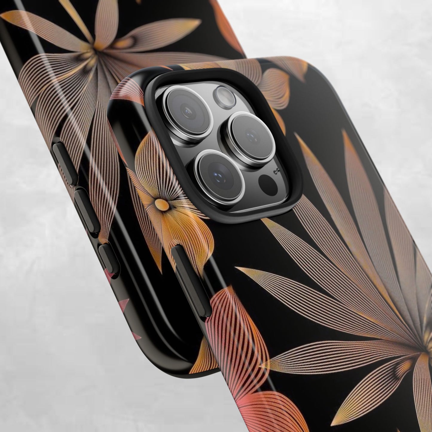 Tough Phone Case — Botanical Line Art Floral Design (Black & Copper)