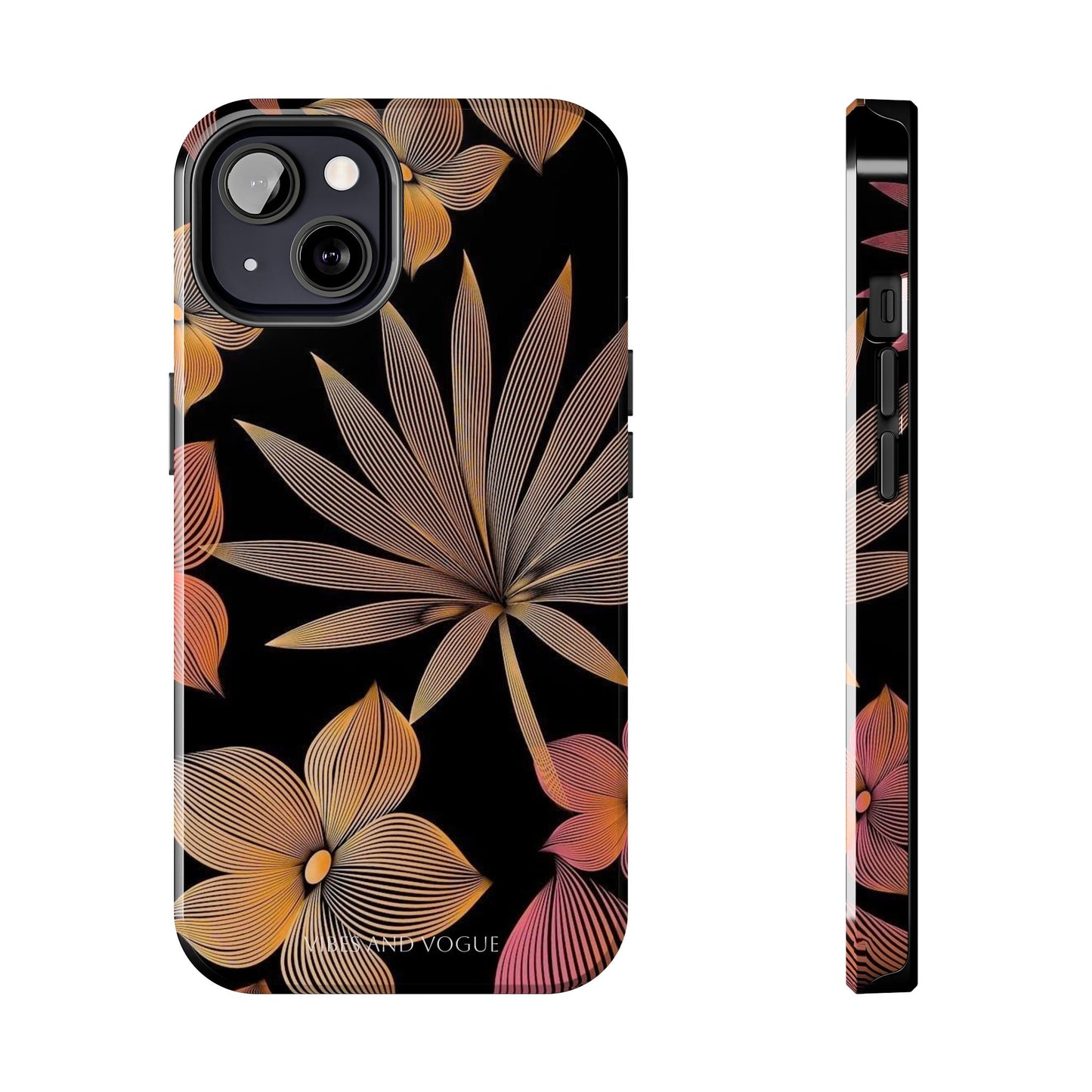 Tough Phone Case — Botanical Line Art Floral Design (Black & Copper)