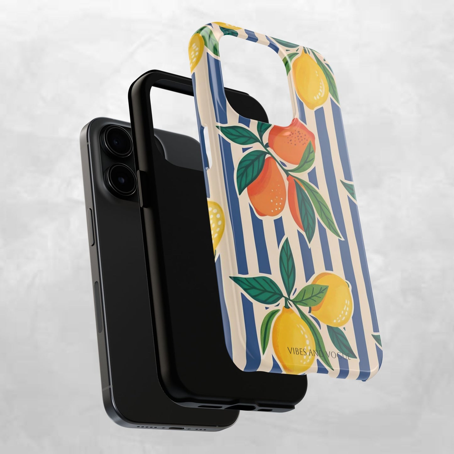 Lemon & Orange Stripe Tough Phone Case — Vibrant Citrus Pattern Protective Cover