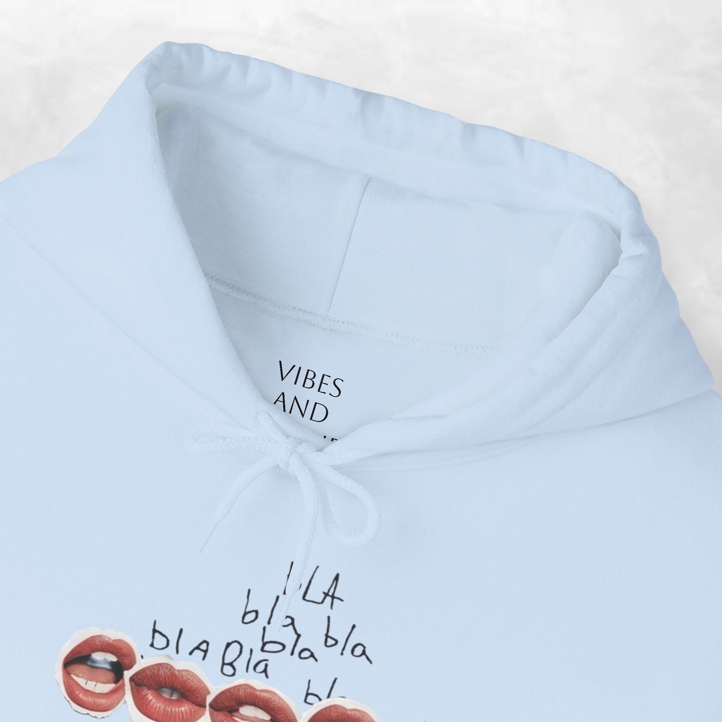 Graphic Hoodie — 'BLA BLA' Lip Print Pullover