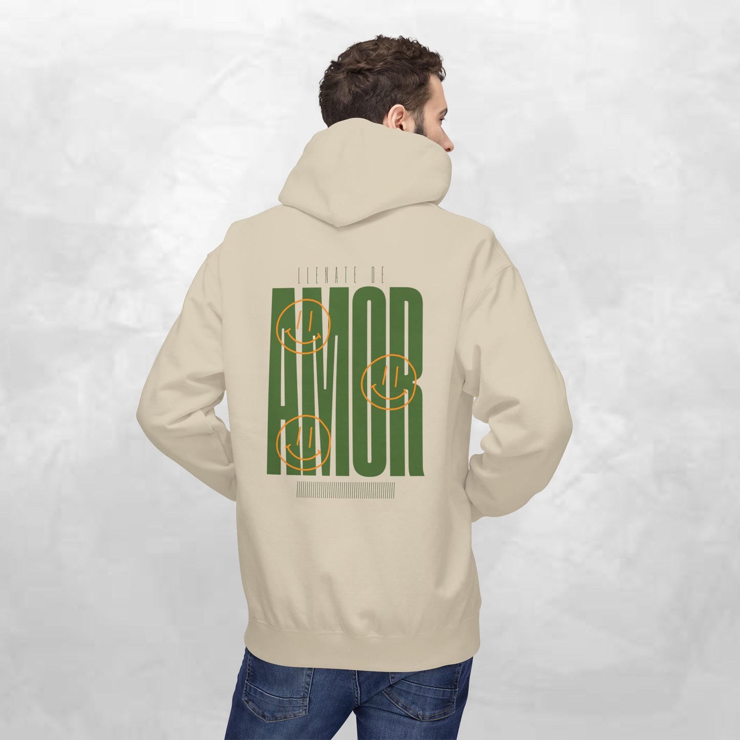 Amor Graphic Hoodie — Green Vintage Script Love Design