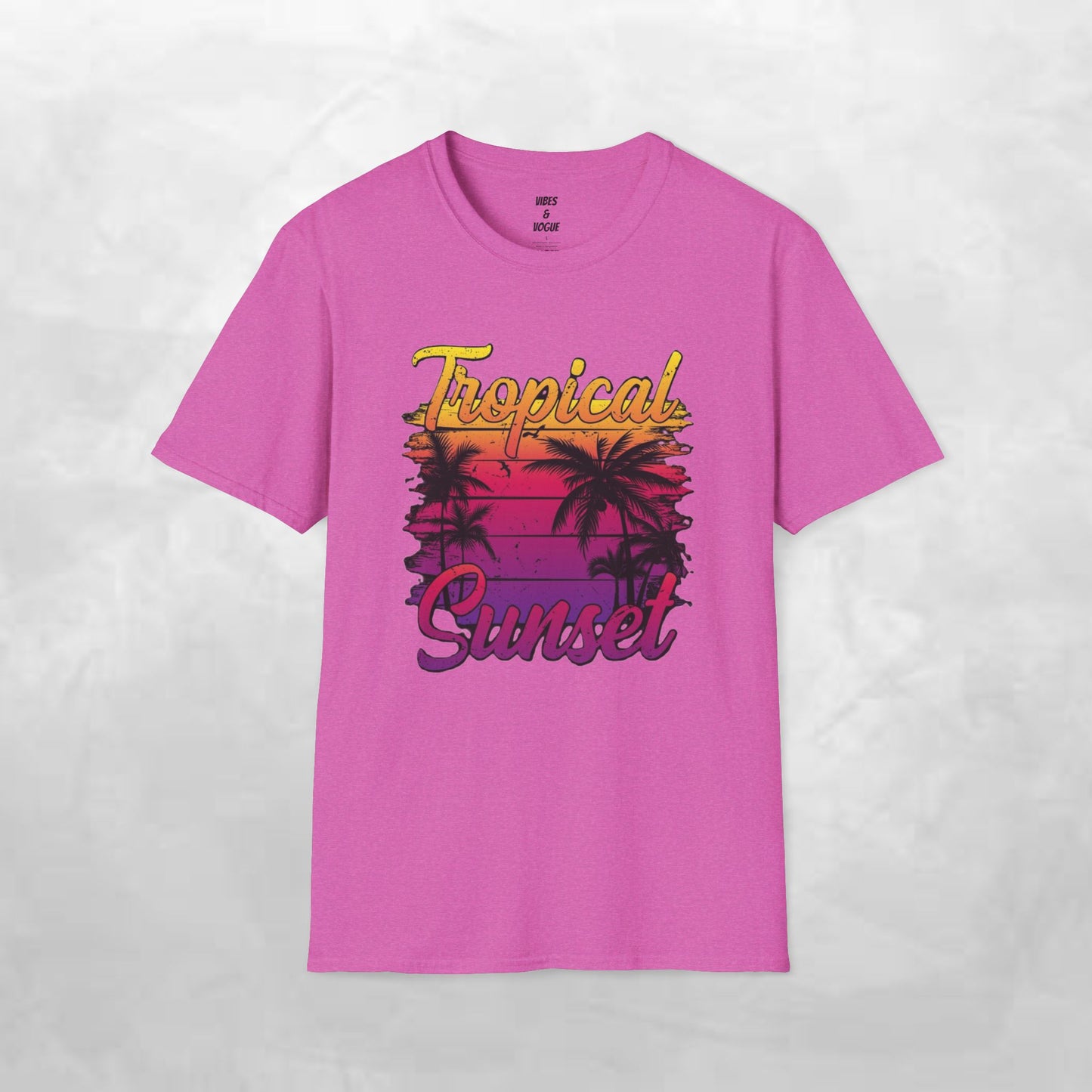 Tropical Sunset Unisex Softstyle T-Shirt – Perfect for Summer Vibes and Beach Lovers