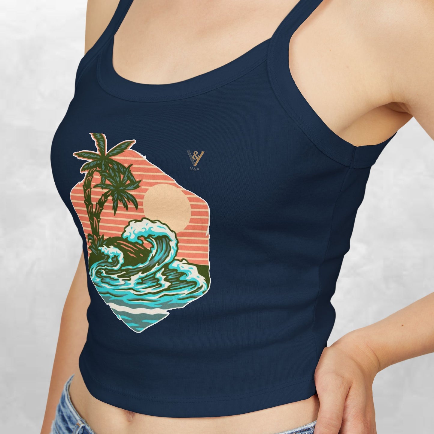 Tropical Waves Spaghetti Strap Tank Top - Beach Vibes Summer Apparel