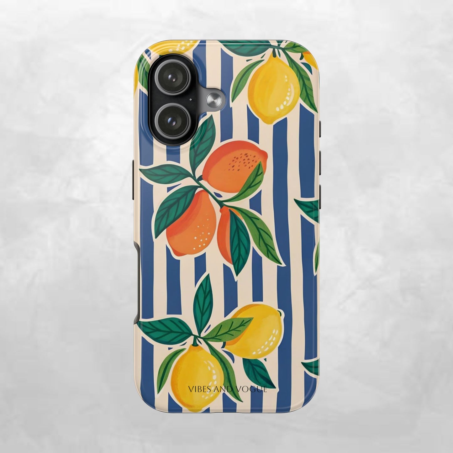 Lemon & Orange Stripe Tough Phone Case — Vibrant Citrus Pattern Protective Cover