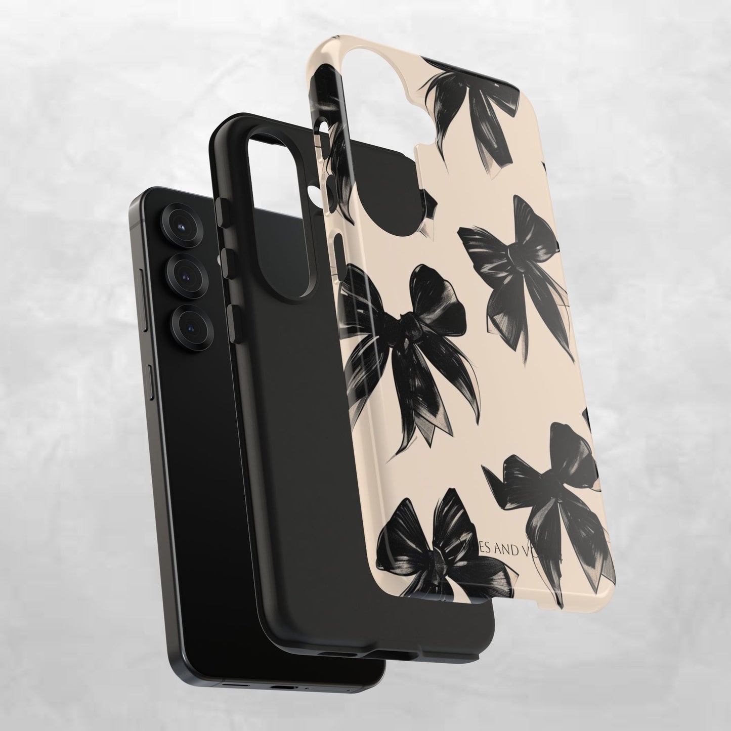 Tough Phone Case — Black Bow Pattern on Nude Background
