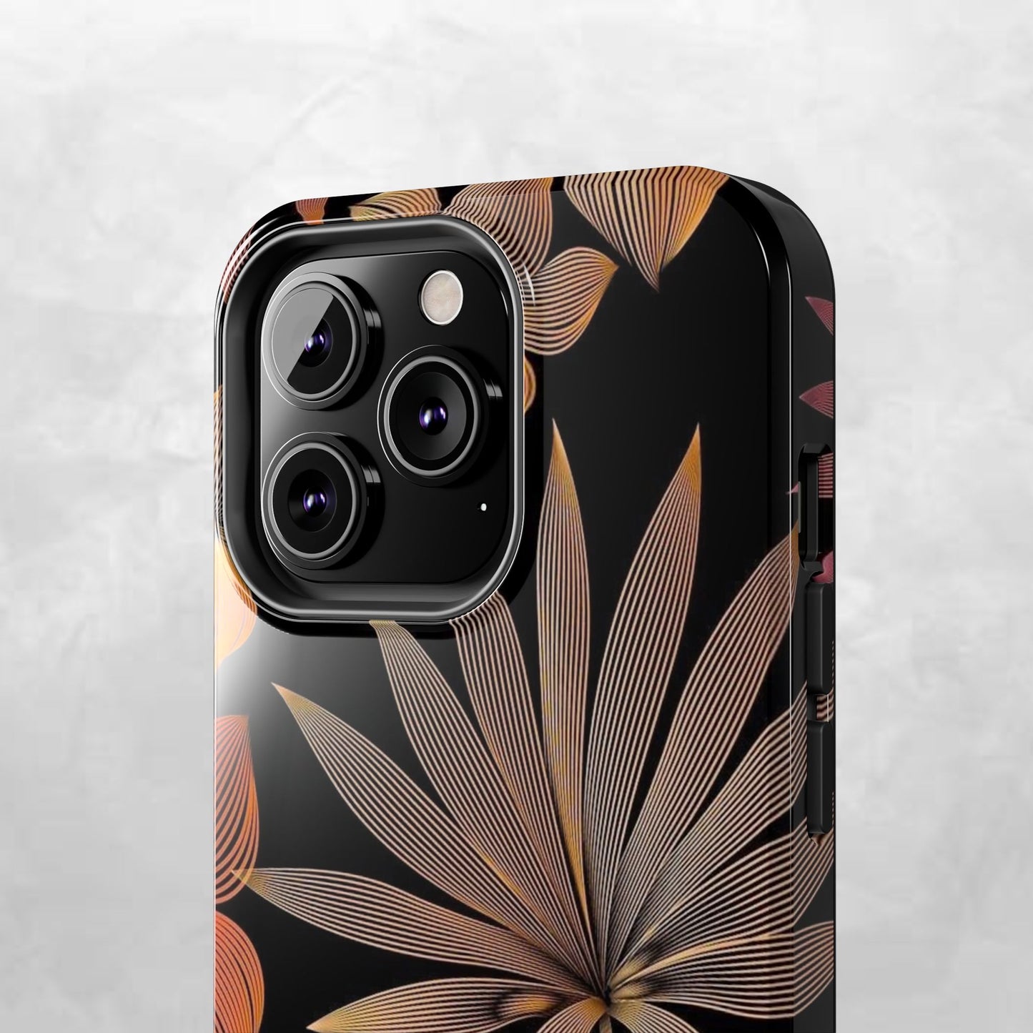 Tough Phone Case — Botanical Line Art Floral Design (Black & Copper)