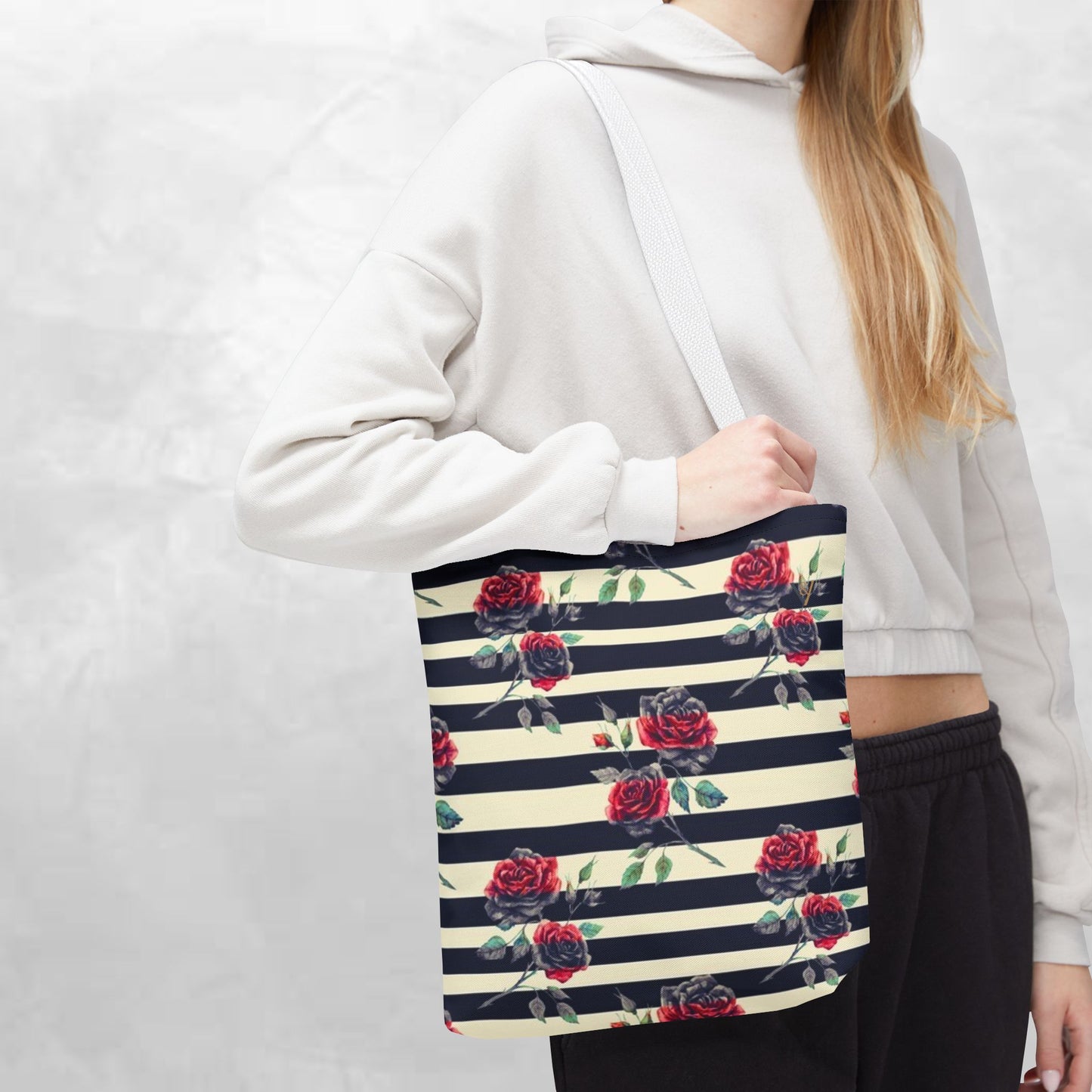 Chic Floral Tote Bag, Stylish Eco-Friendly Bag, Rose Pattern Shopping Tote, Gift for Her, Everyday Handbag, Floral Fashion