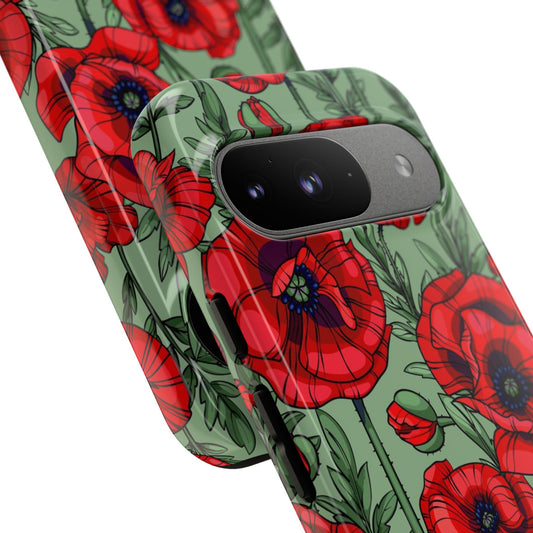 Floral Tough Case - Red Poppy Design for iPhone
