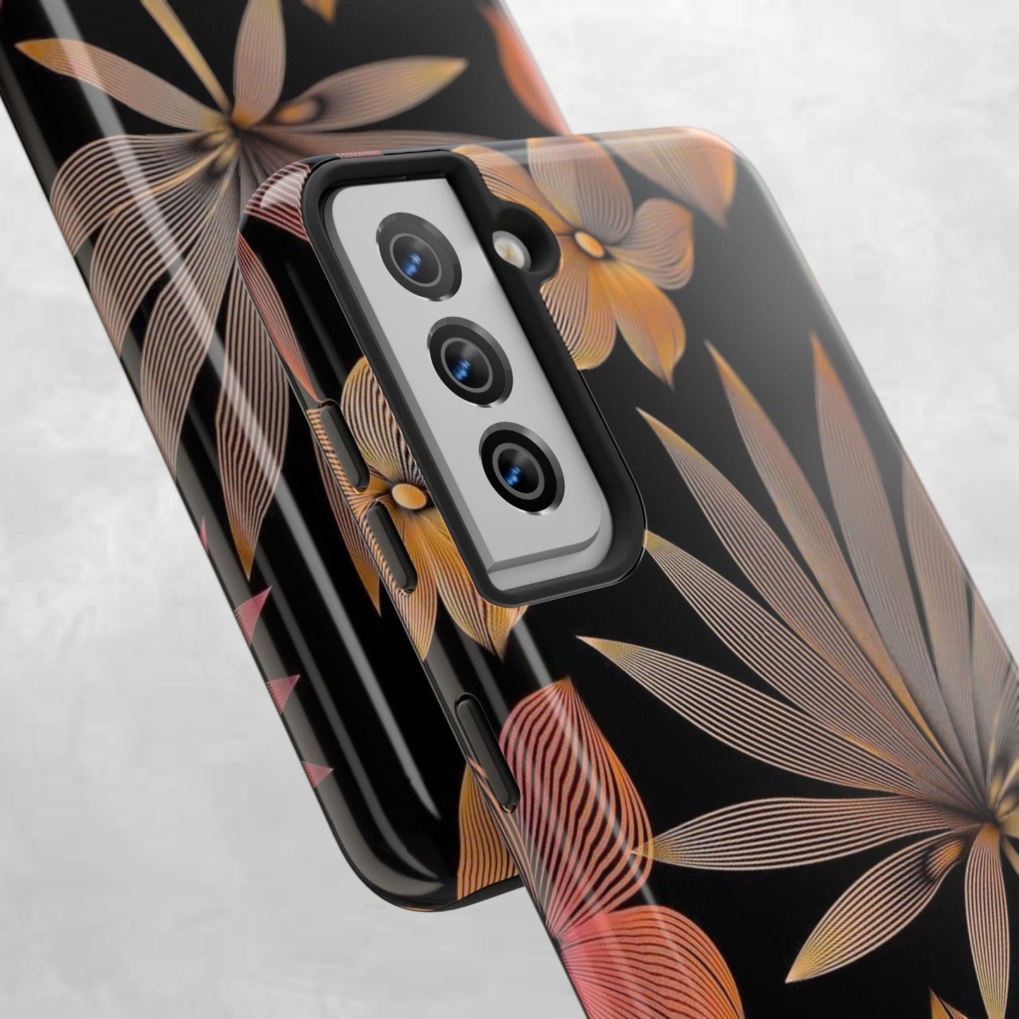 Tough Phone Case — Botanical Line Art Floral Design (Black & Copper)