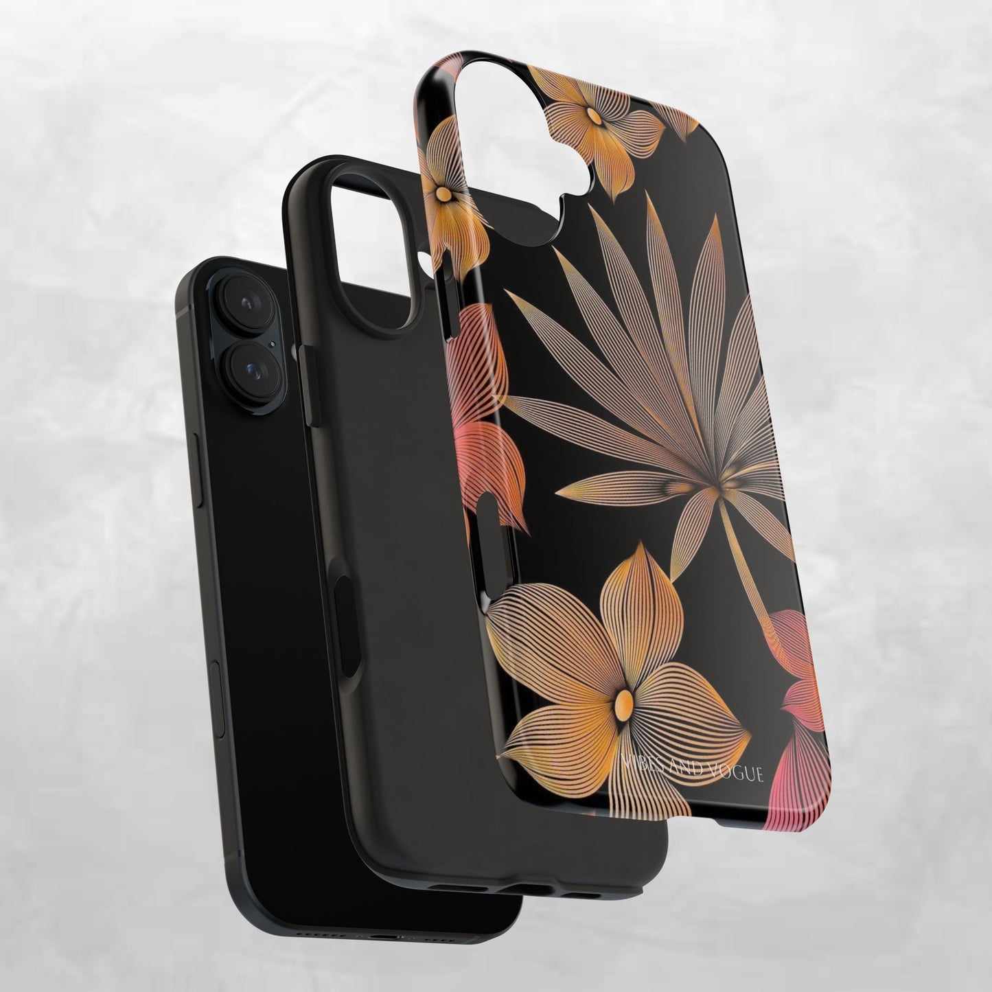 Tough Phone Case — Botanical Line Art Floral Design (Black & Copper)