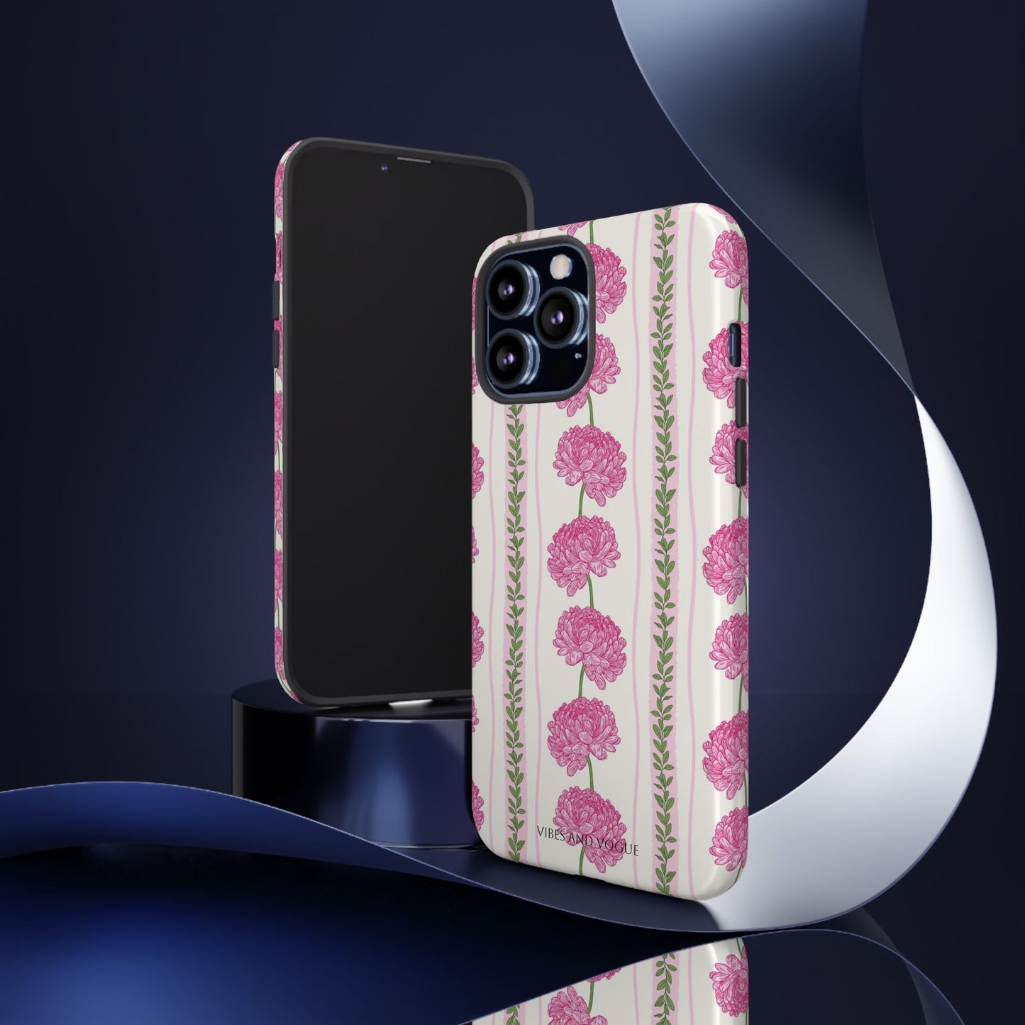 Floral Carnation Phone Case — Pink Vintage Stripe Tough Case
