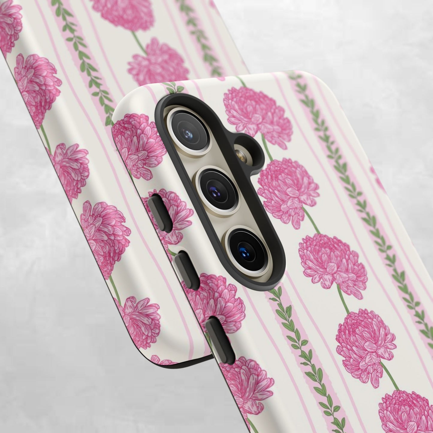 Floral Carnation Phone Case — Pink Vintage Stripe Tough Case