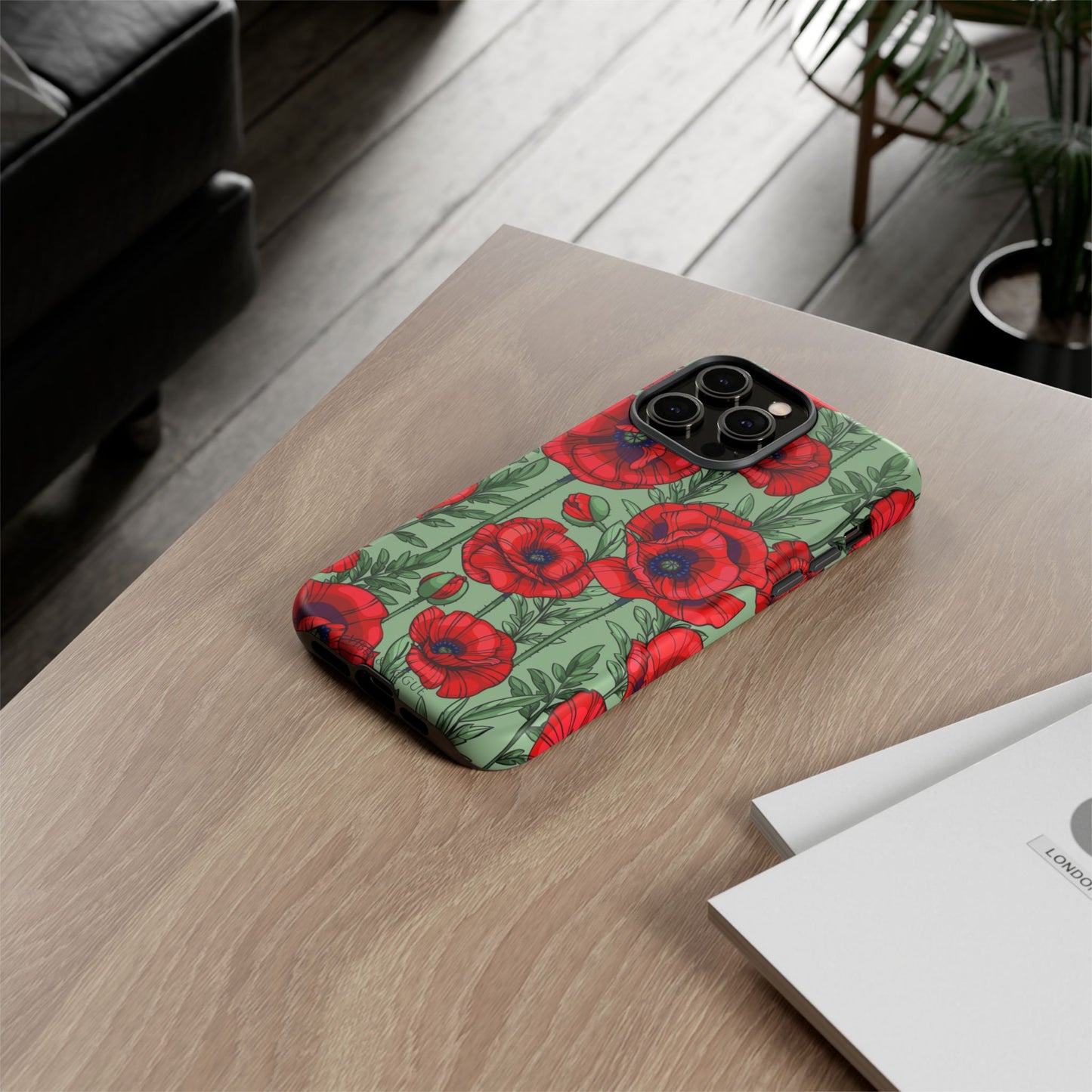 Floral Tough Case - Red Poppy Design for iPhone