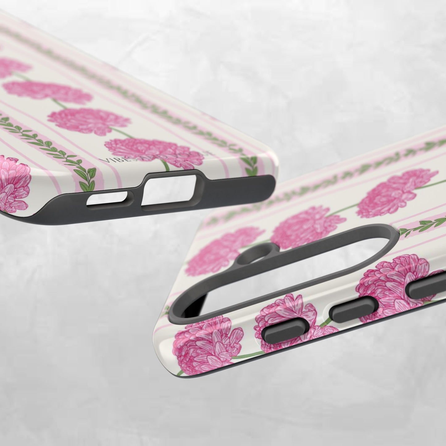 Floral Carnation Phone Case — Pink Vintage Stripe Tough Case